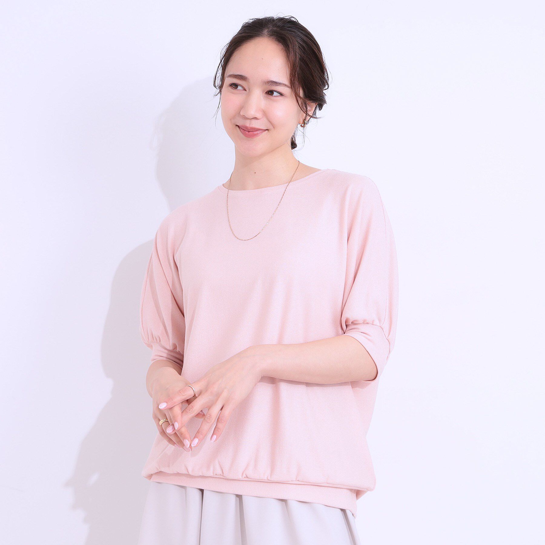 SHOO･LA･RUE「【ひんやり/UV】ほんのりラメで大人上品 お袖リブ ドルマントップス」|Tシャツ・カットソー|