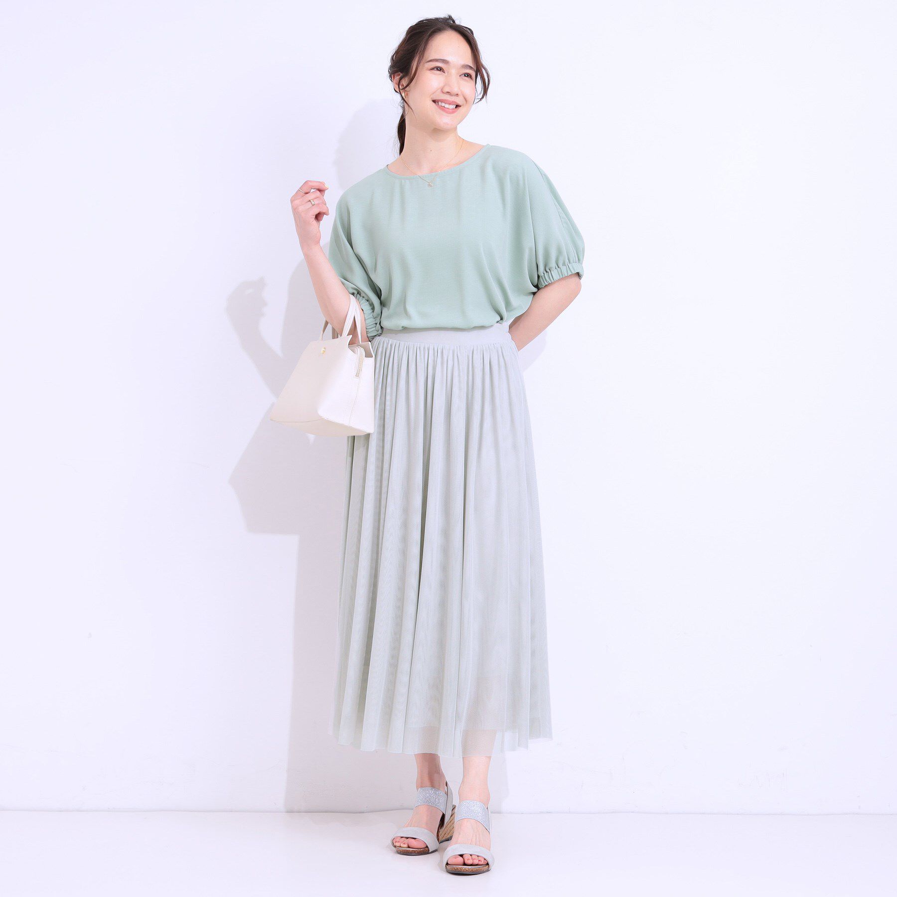 SHOO･LA･RUE「【S-LL】歩くたび揺れる姿が美しい とろみチュールスカート」|スカート|