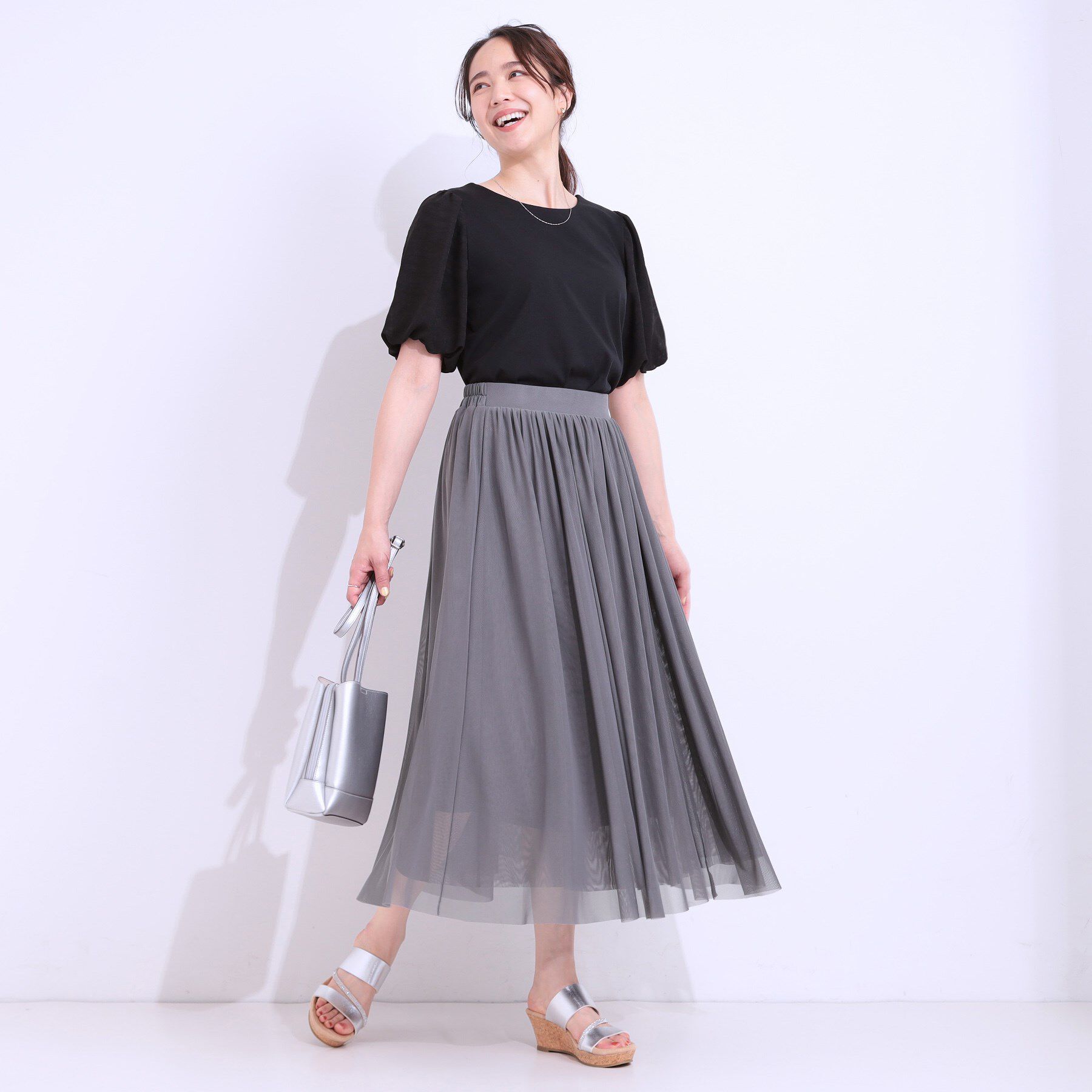 SHOO･LA･RUE「【S-LL】歩くたび揺れる姿が美しい とろみチュールスカート」|スカート|