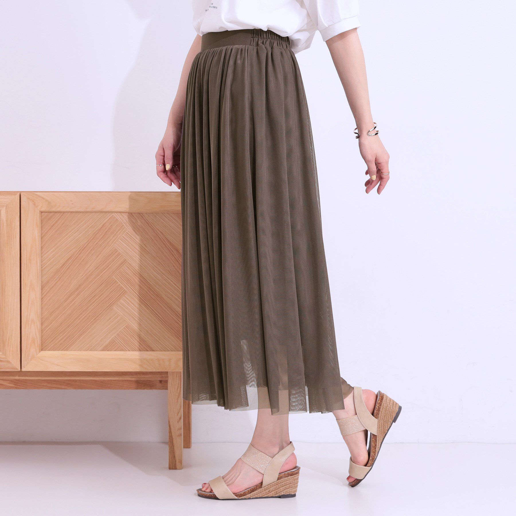 SHOO･LA･RUE「【S-LL】歩くたび揺れる姿が美しい とろみチュールスカート」|スカート|