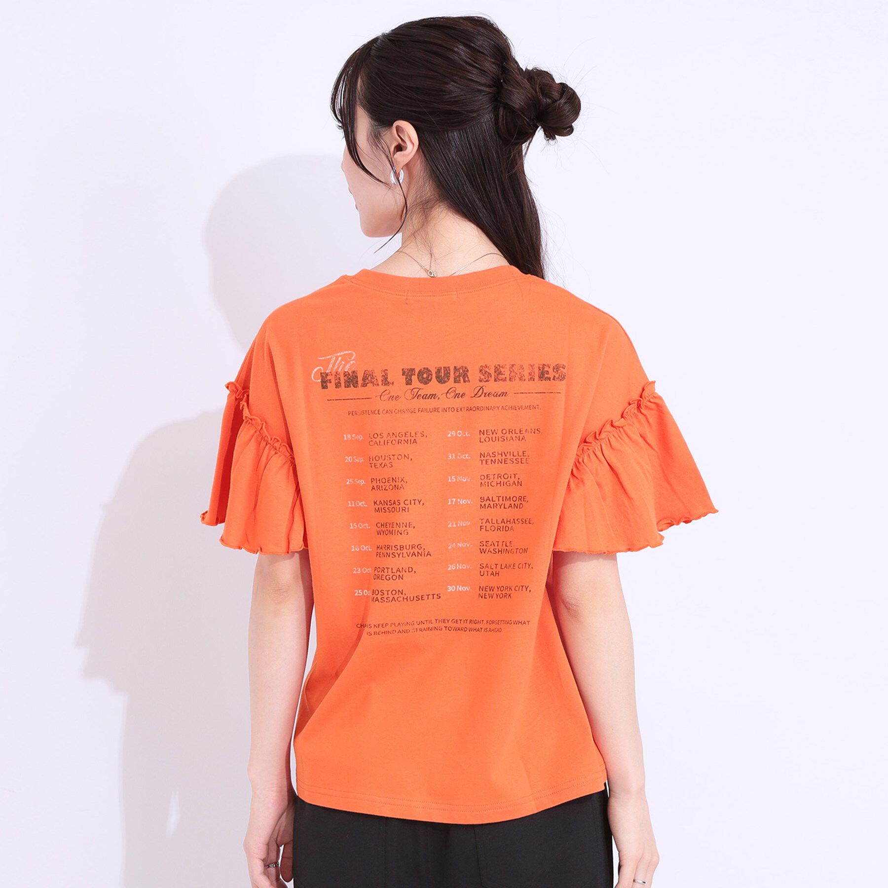 SHOO･LA･RUE「【洗える/S-LL】プリントアソート お袖フリルTシャツ」|Tシャツ・カットソー|