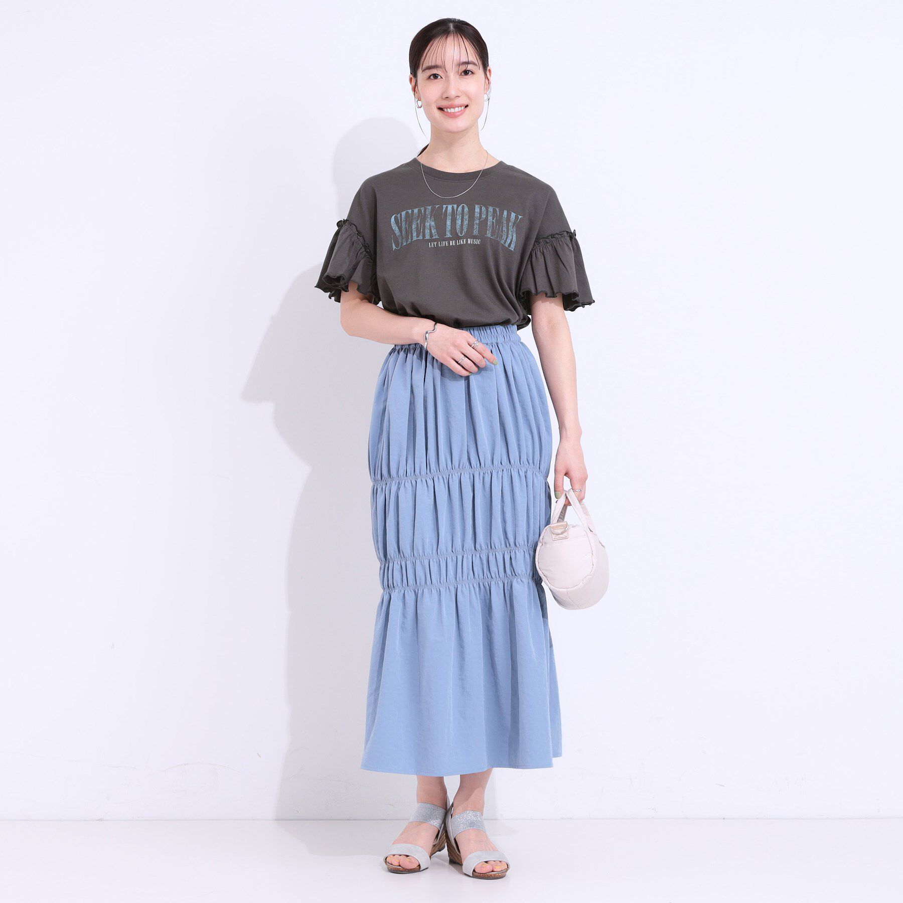 SHOO･LA･RUE「【洗える/S-LL】プリントアソート お袖フリルTシャツ」|Tシャツ・カットソー|