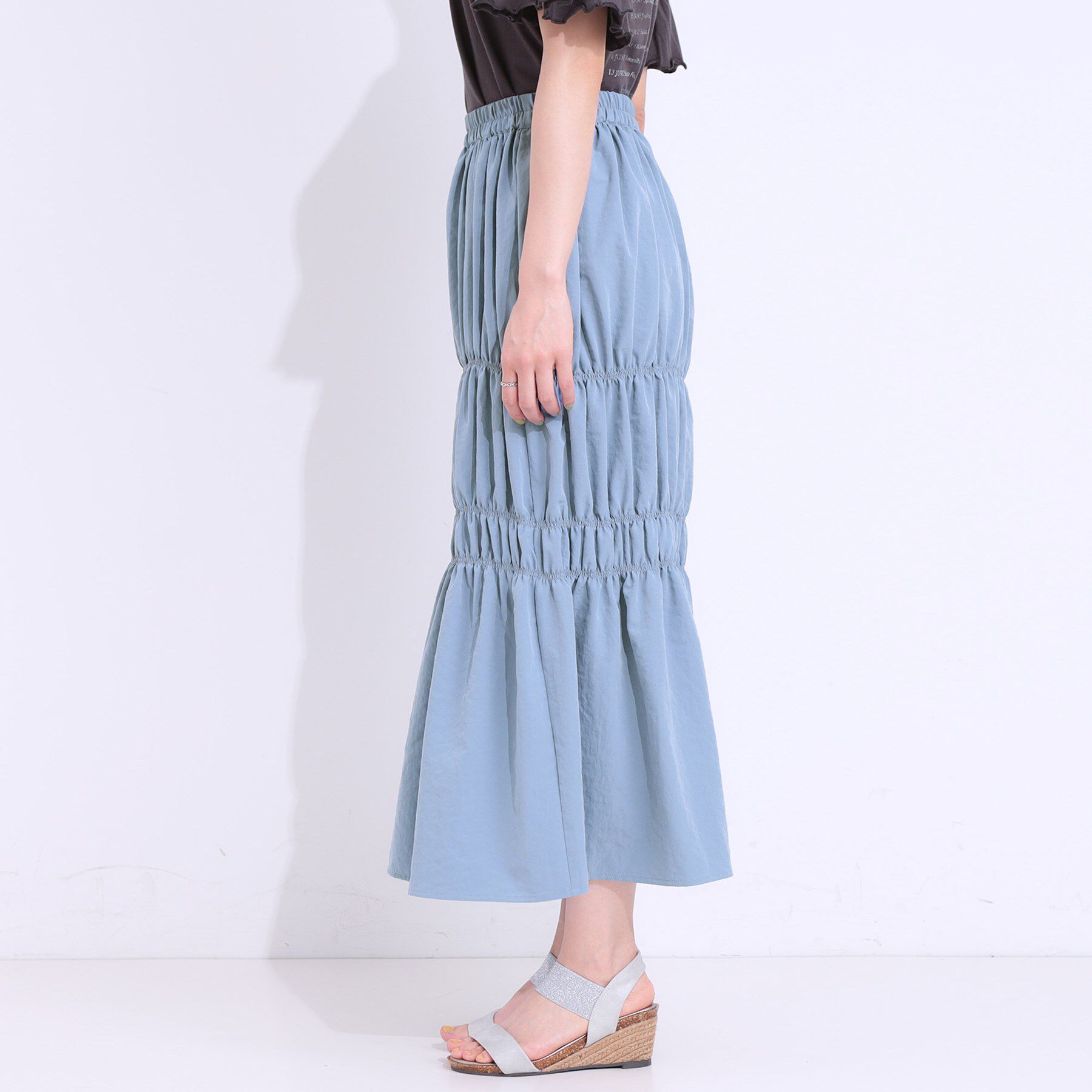 SHOO･LA･RUE「【S-LL】コーデが華やかに シャーリングデザインスカート」|スカート|