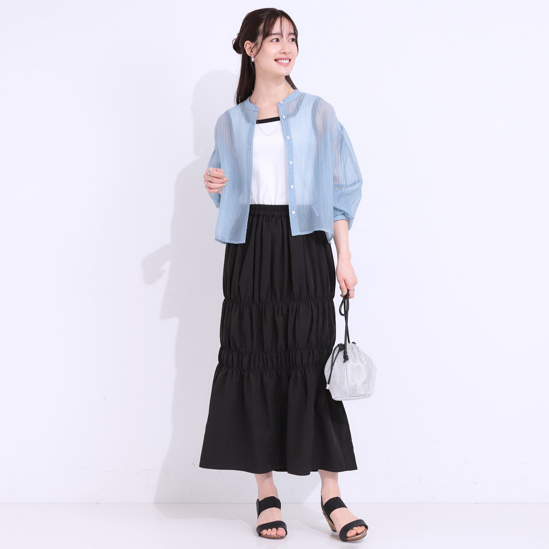 SHOO･LA･RUE「【S-LL】コーデが華やかに シャーリングデザインスカート」|スカート|