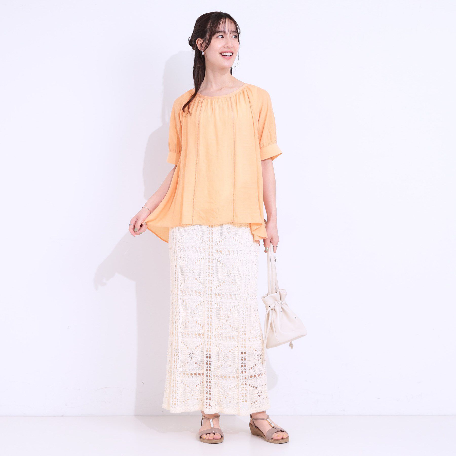 SHOO･LA･RUE「【S-LL/2点セット】インせず着られる はしごレース5分袖ブラウス」|シャツ・ブラウス|