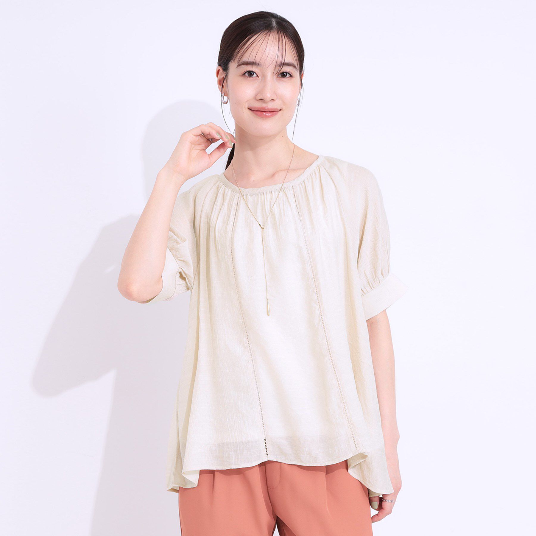 SHOO･LA･RUE「【S-LL/2点セット】インせず着られる はしごレース5分袖ブラウス」|シャツ・ブラウス|