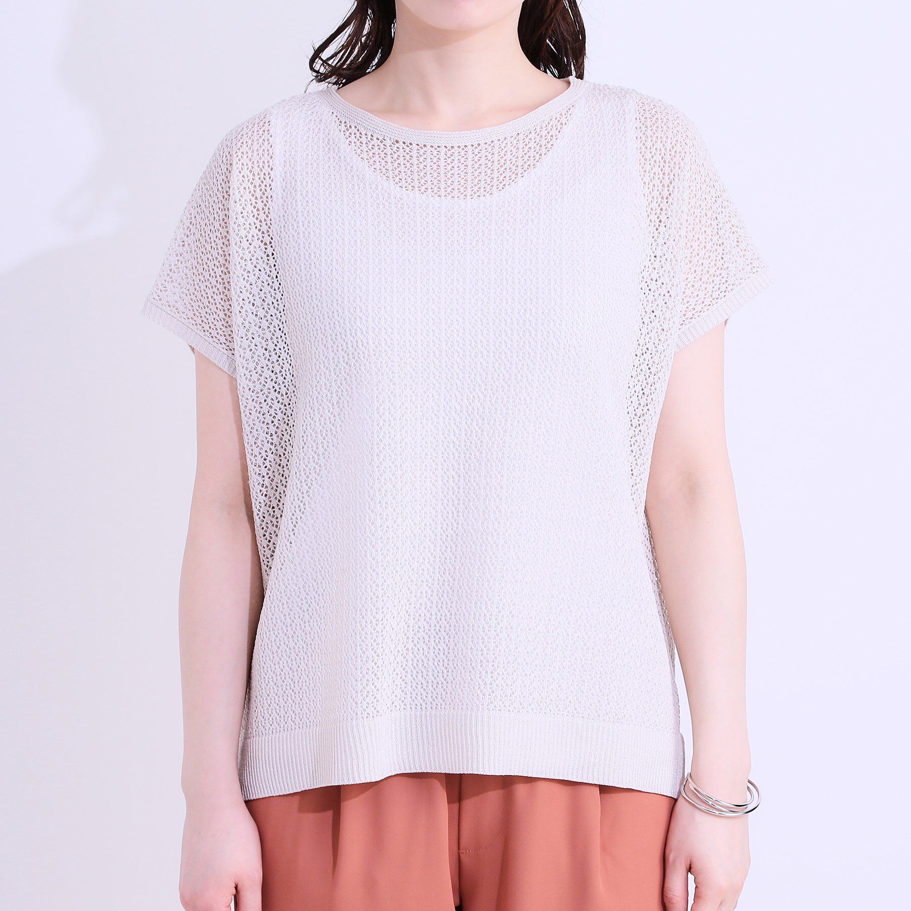 SHOO･LA･RUE「【S-LL/2点セット】程よいラメが上品 透かしニット＋タンクトップ」|ニット・セーター|