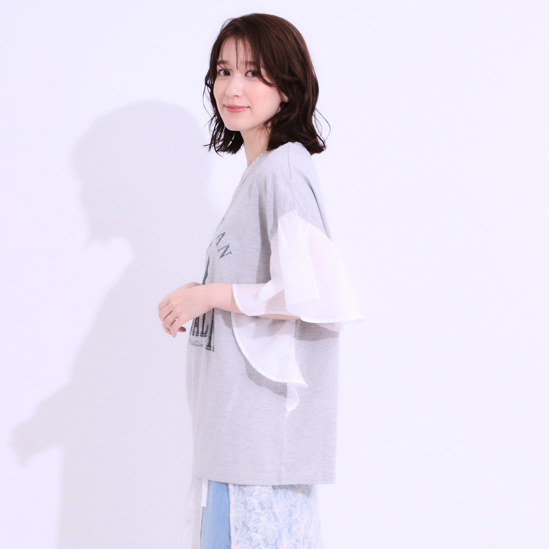 SHOO･LA･RUE「【S-LL】リメイク風 ポンチョデザインTシャツ」|Tシャツ・カットソー|