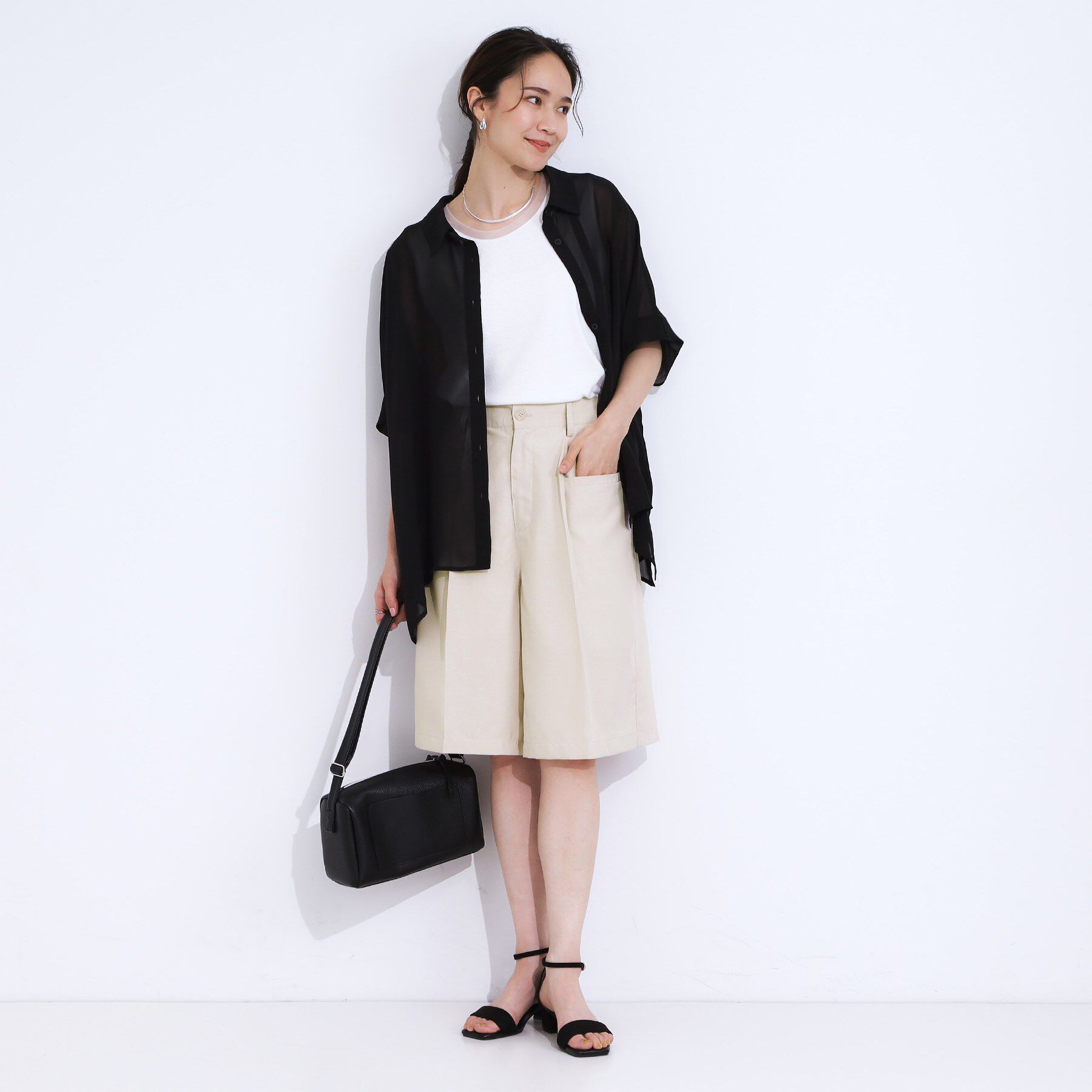 SHOO･LA･RUE「【S-LL】大人のための 麻調タックハーフパンツ」|その他|