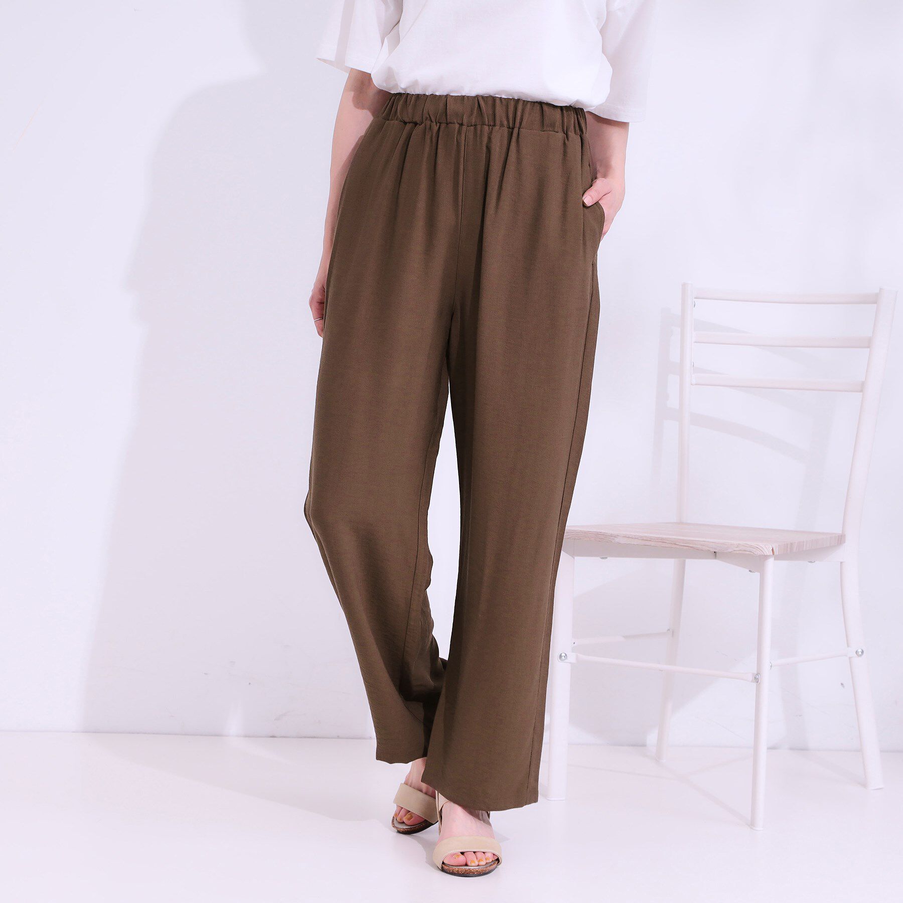 SHOO･LA･RUE「【S-LL/ひんやり】楽してきれい見え ドビースラブ ストレートパンツ」|その他|モカブラウン(042