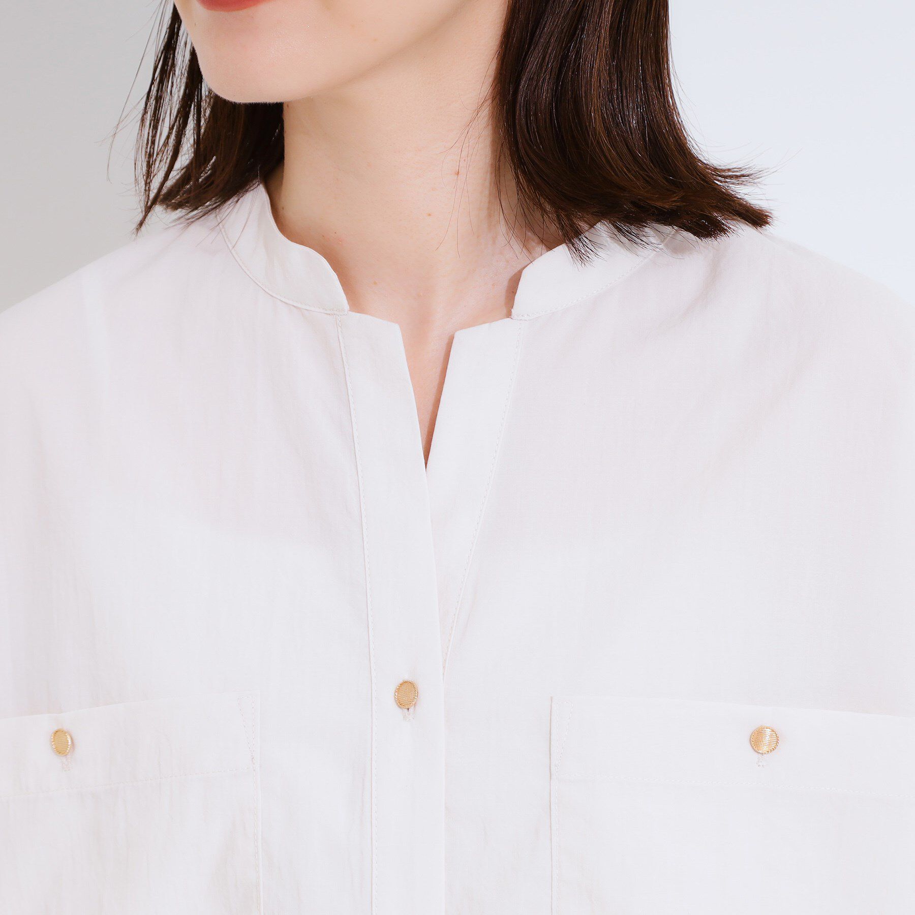 SHOO･LA･RUE「【S-LL】大人の抜け感 ビックポケット Vネックシャツ」|シャツ・ブラウス|