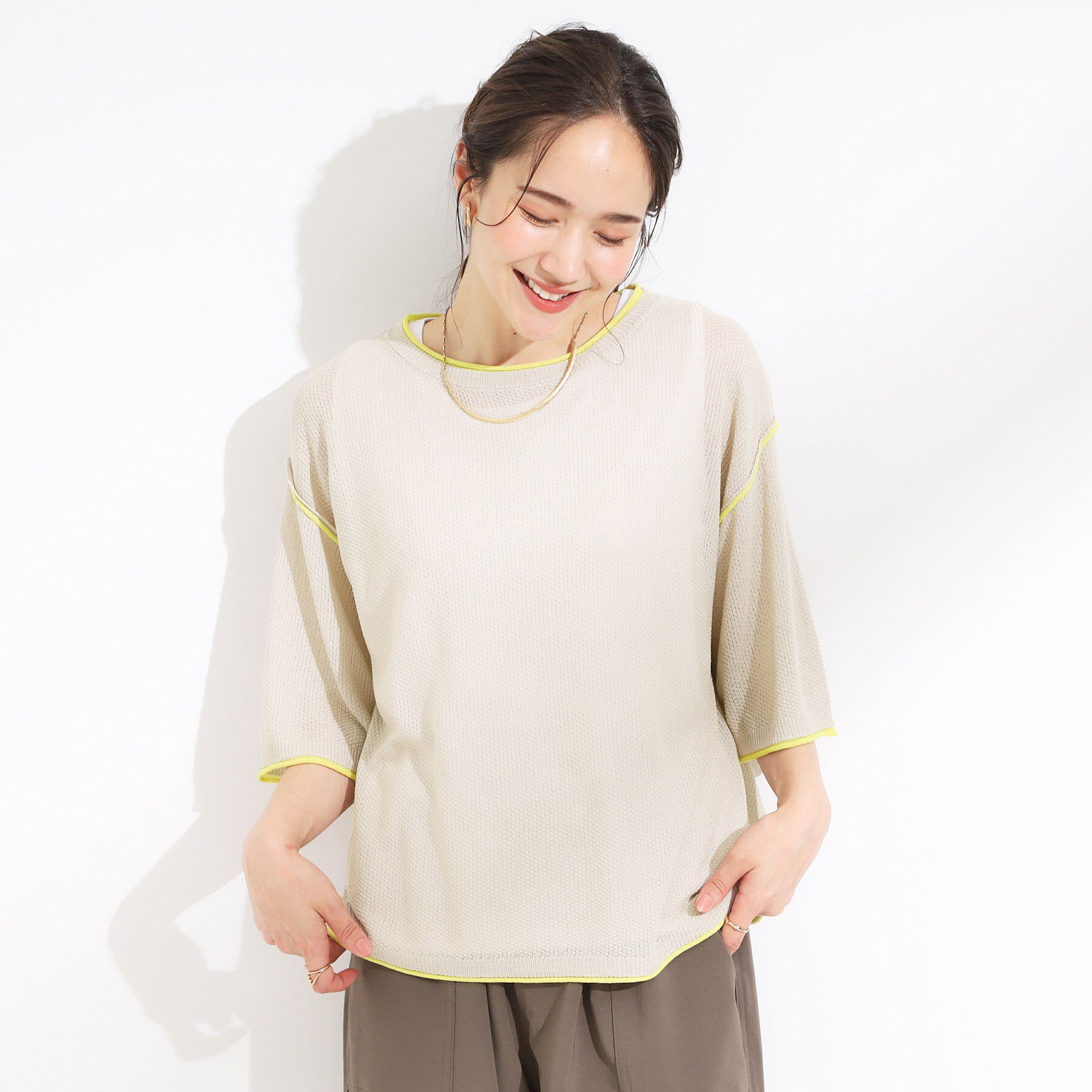 SHOO･LA･RUE「【S-LL/2点セット】配色使いがアクセント 半袖ニット+タンクトップ」|その他|