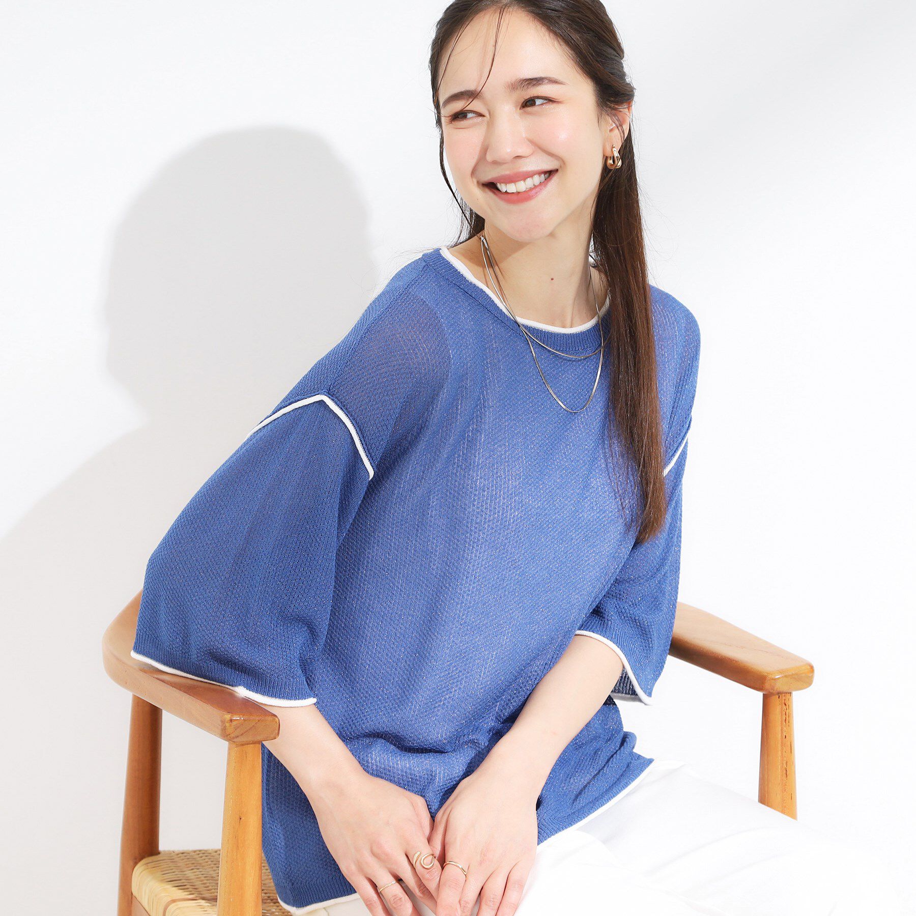 SHOO･LA･RUE「【S-LL/2点セット】配色使いがアクセント 半袖ニット+タンクトップ」|その他|ブルー(592)