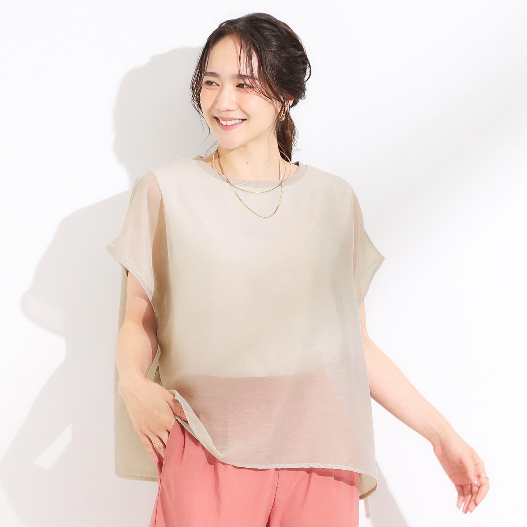 SHOO･LA･RUE「【洗える/S-LL】上品なシアー感 レイヤード風トップス」|シャツ・ブラウス|