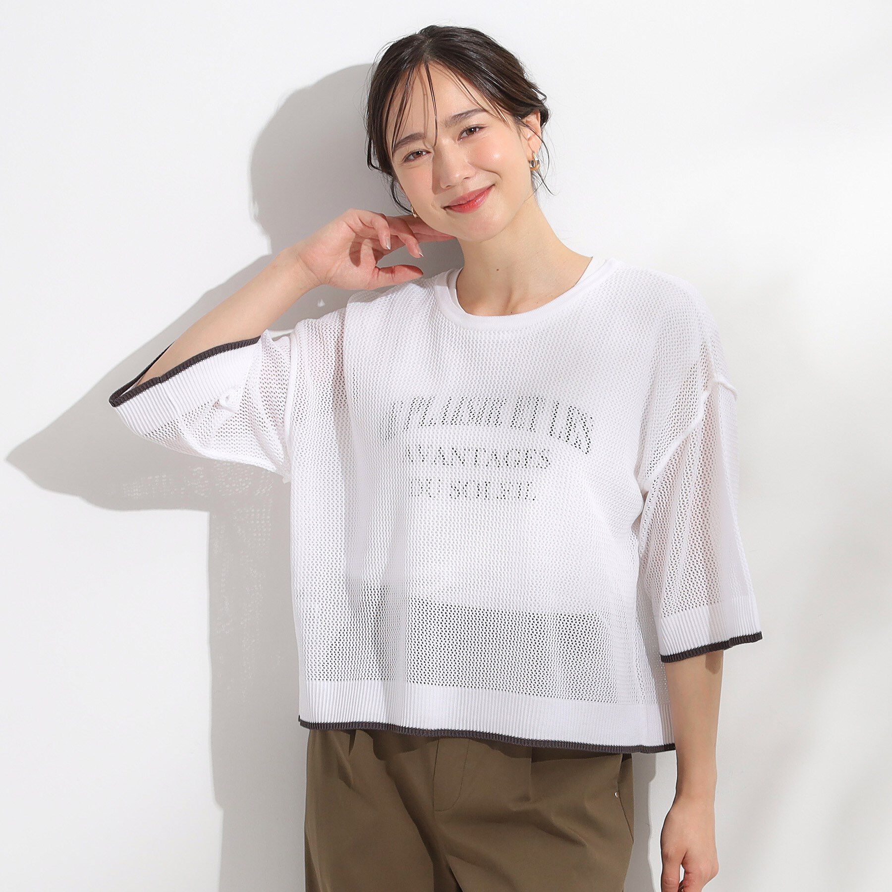SHOO･LA･RUE「【2点セット/S-LL】メッシュリボン2WAYニット&times;フレンチスリーブTシャツ」|その他|