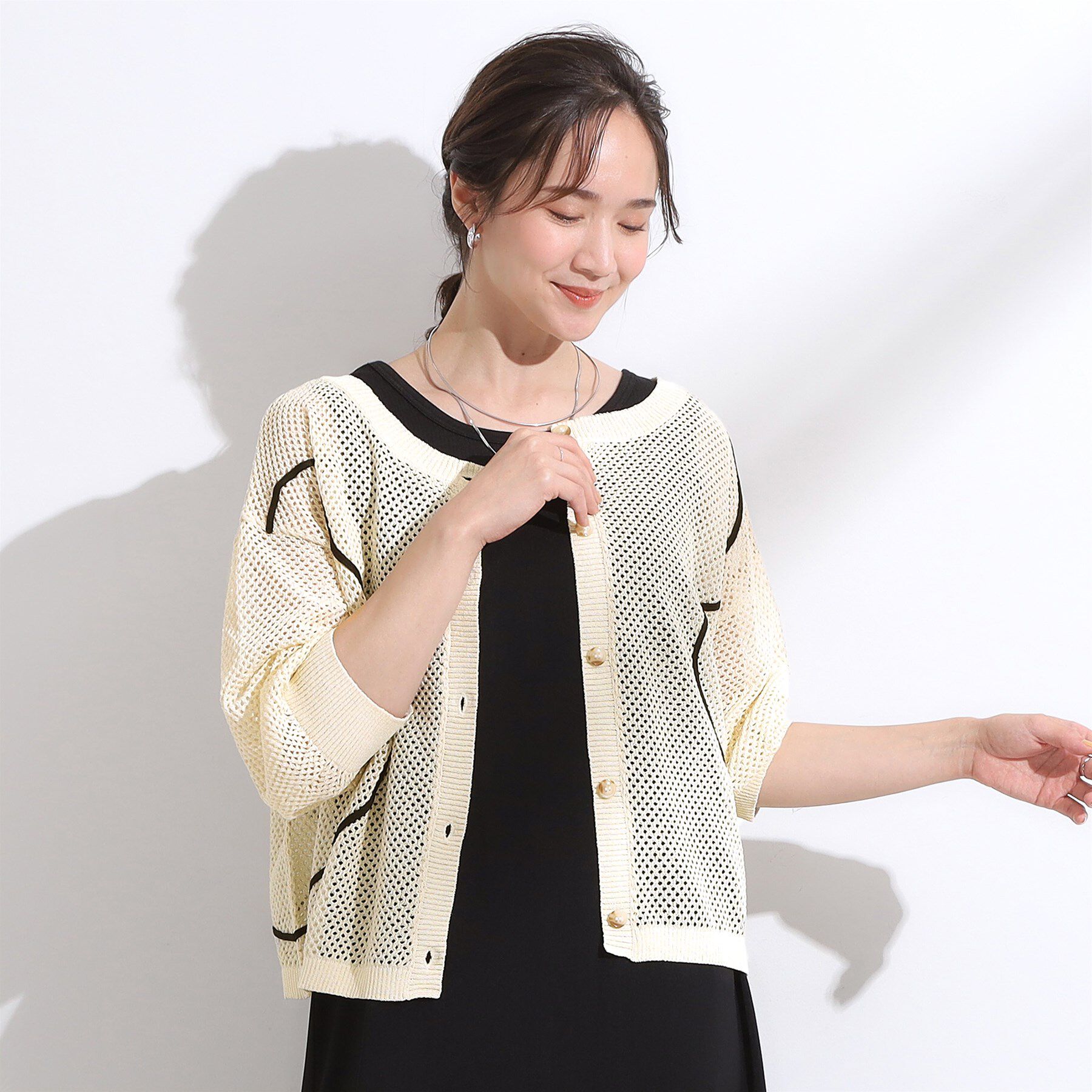 SHOO･LA･RUE「【前後2WAY/S-LL】にょろにょろ刺繍メッシュカーディガン」|カーディガン|