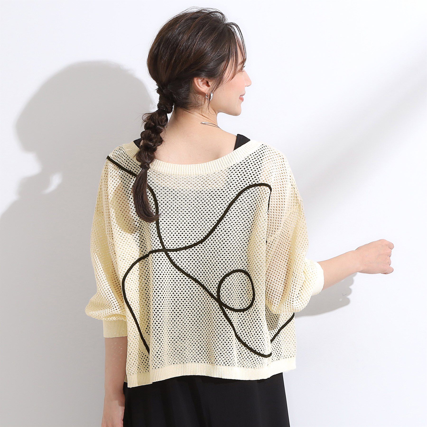 SHOO･LA･RUE「【前後2WAY/S-LL】にょろにょろ刺繍メッシュカーディガン」|カーディガン|