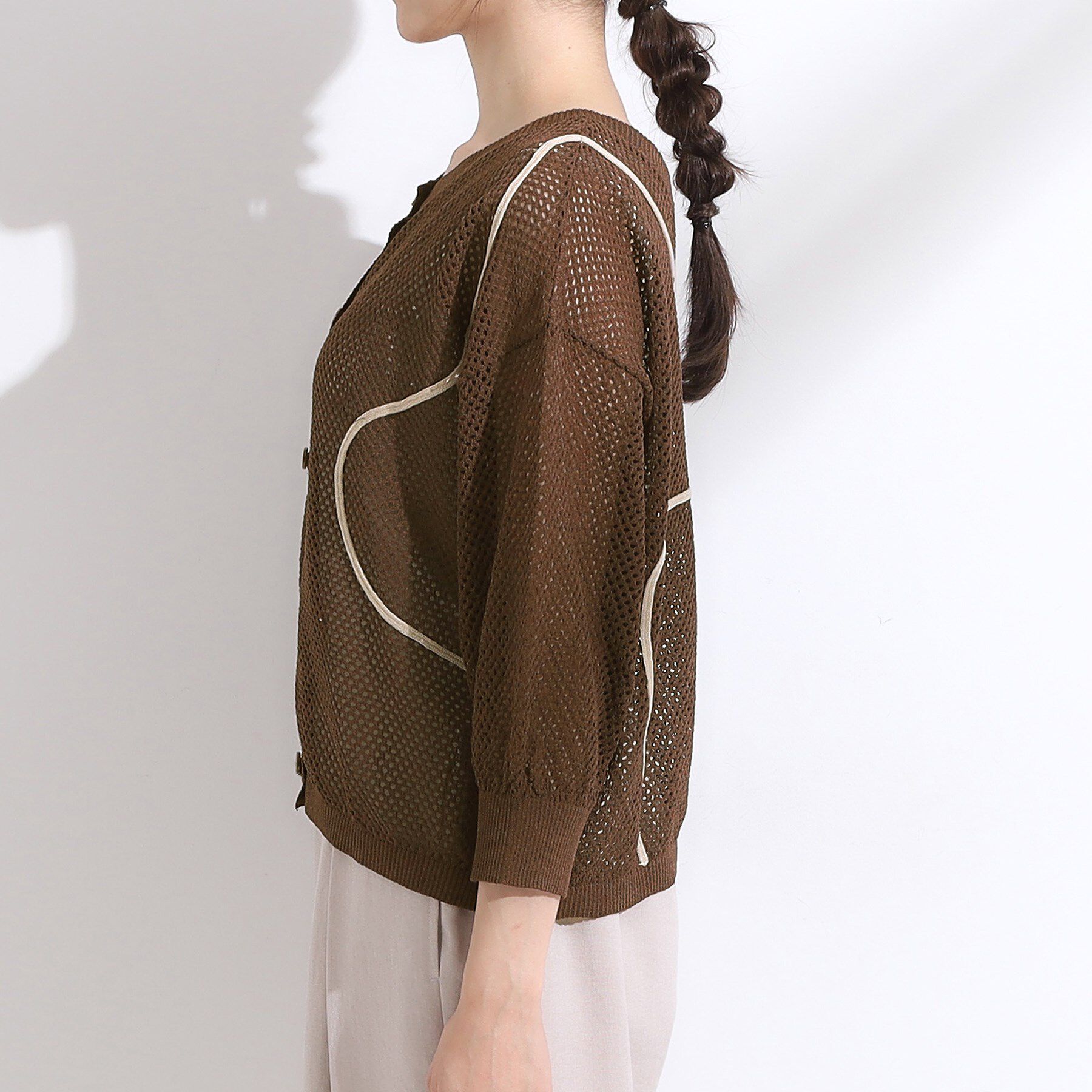 SHOO･LA･RUE「【前後2WAY/S-LL】にょろにょろ刺繍メッシュカーディガン」|カーディガン|