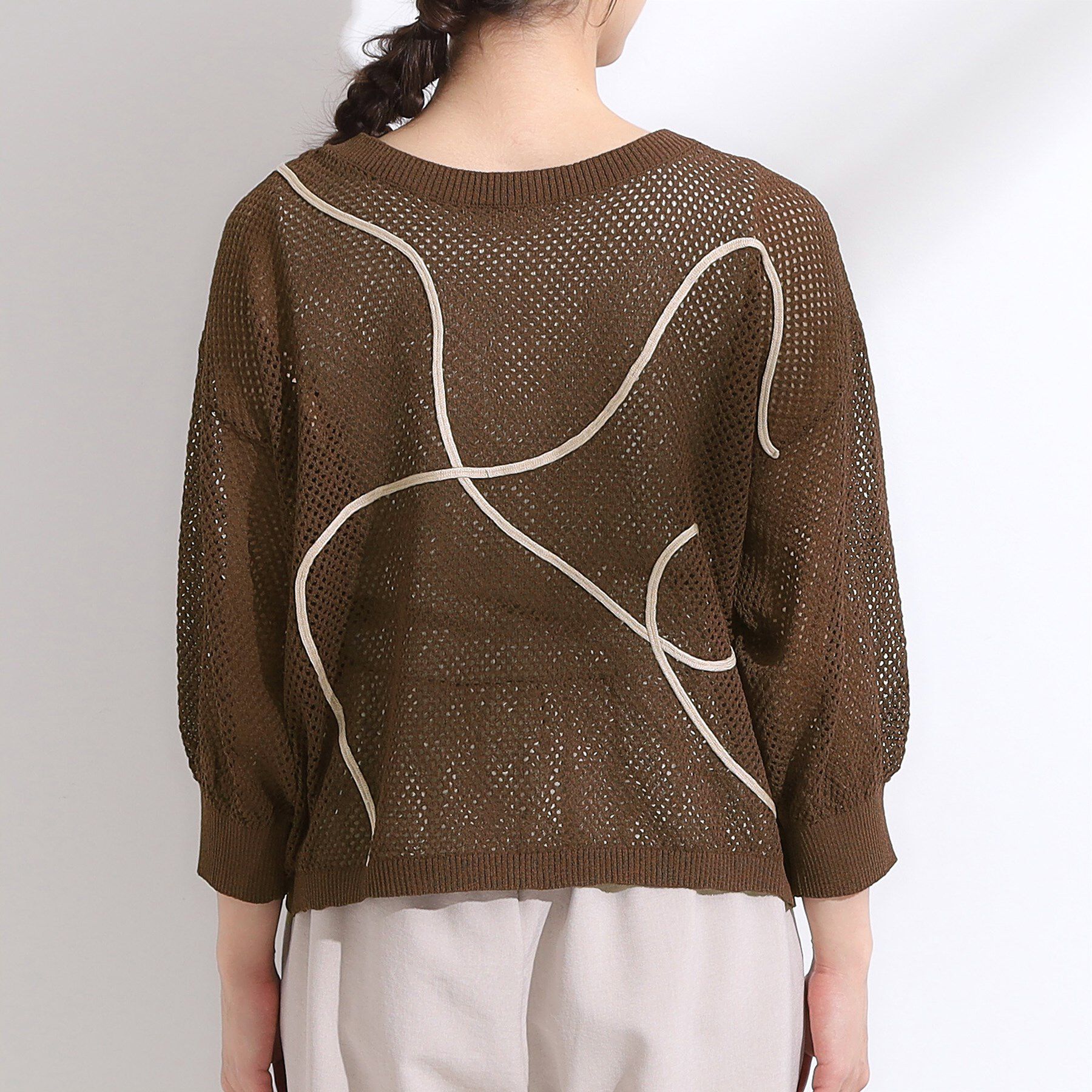 SHOO･LA･RUE「【前後2WAY/S-LL】にょろにょろ刺繍メッシュカーディガン」|カーディガン|