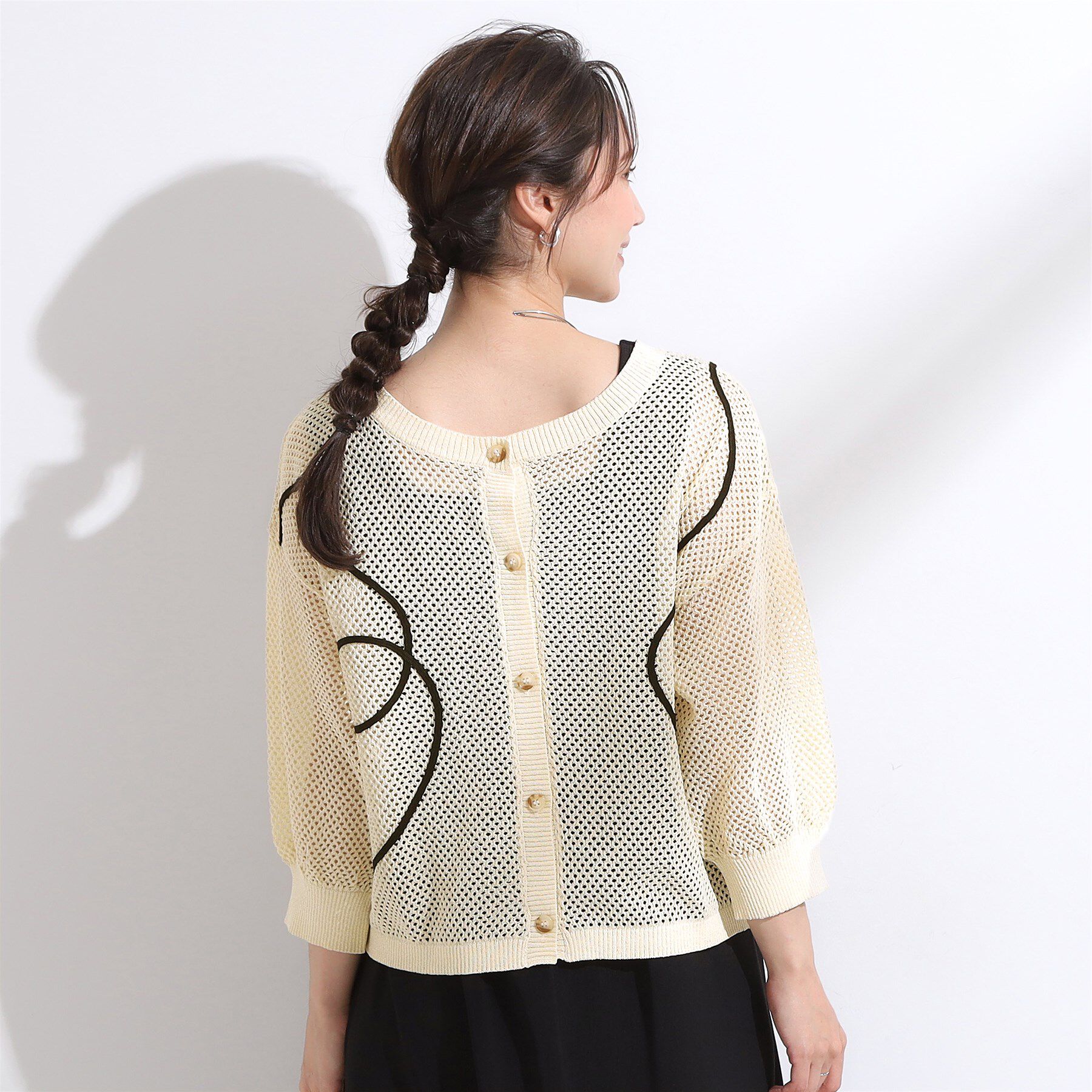 SHOO･LA･RUE「【前後2WAY/S-LL】にょろにょろ刺繍メッシュカーディガン」|カーディガン|