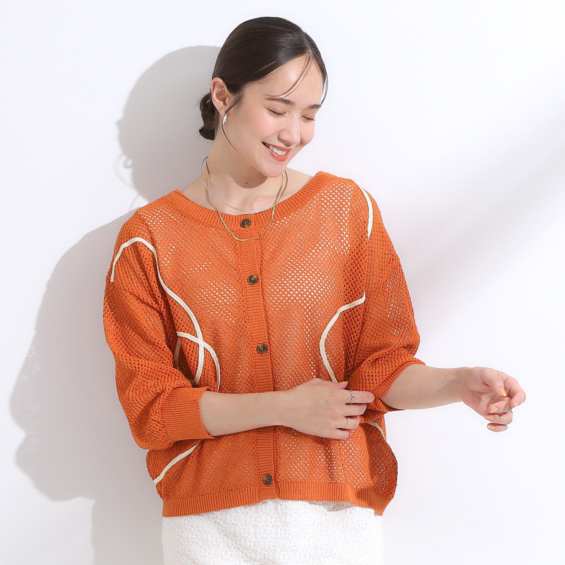 SHOO･LA･RUE「【前後2WAY/S-LL】にょろにょろ刺繍メッシュカーディガン」|カーディガン|