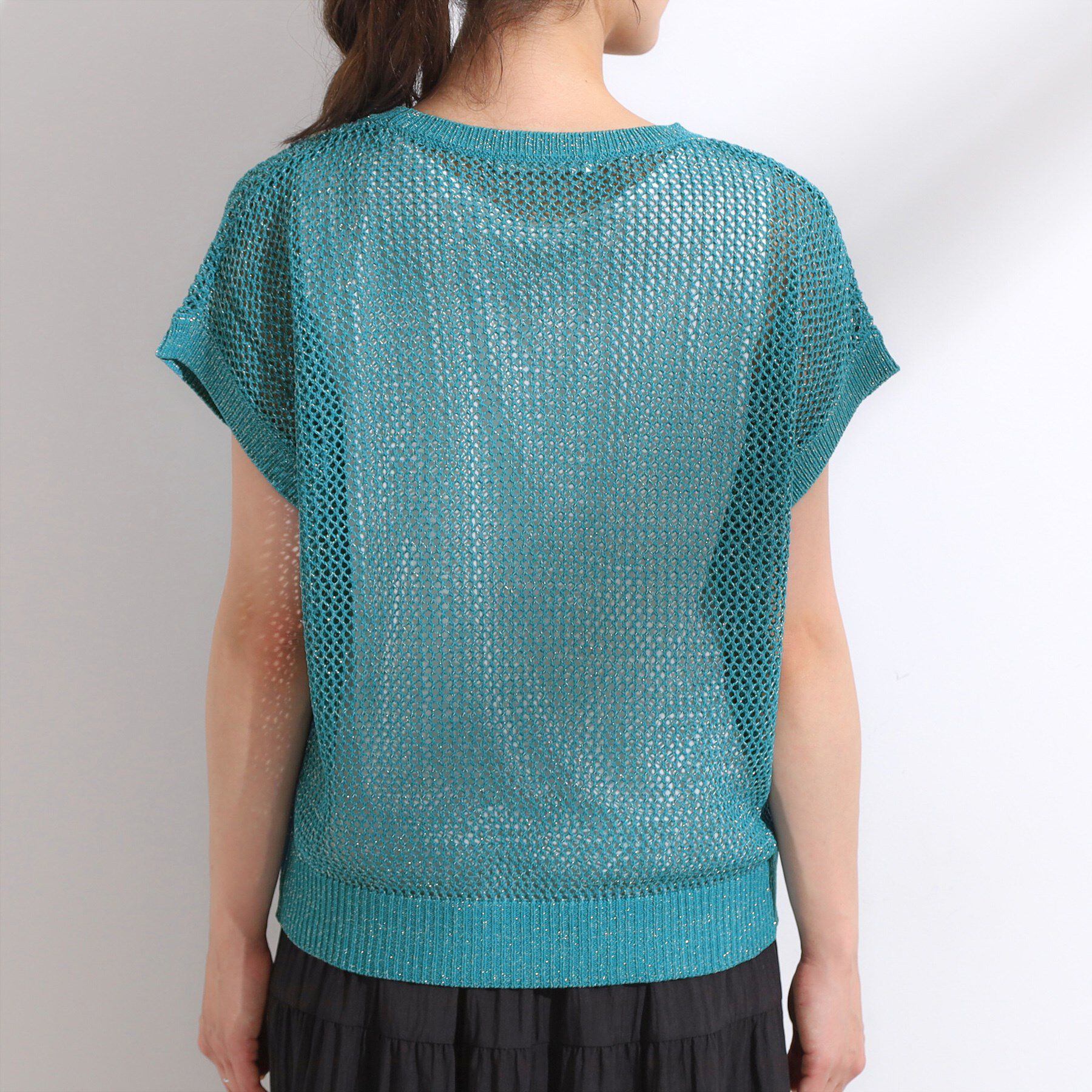 SHOO･LA･RUE「【2点セット/S-LL】キラリと光るラメがポイント メッシュロゴニット+タンクトップ」|その他|