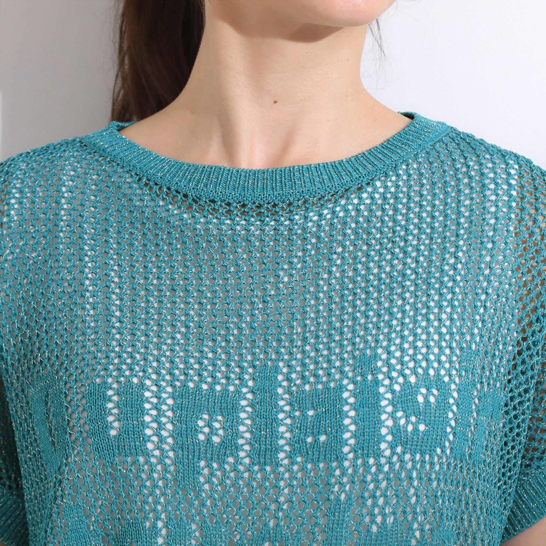 SHOO･LA･RUE「【2点セット/S-LL】キラリと光るラメがポイント メッシュロゴニット+タンクトップ」|その他|