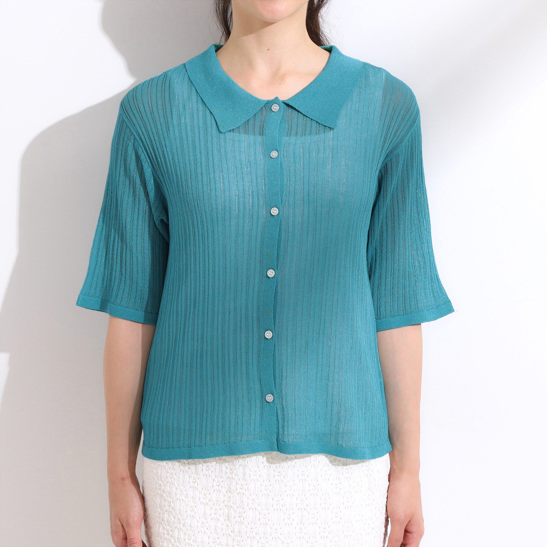 SHOO･LA･RUE「【洗える/S-LL】大人のシアー感 キラキラ リブニット」|ニット・セーター|