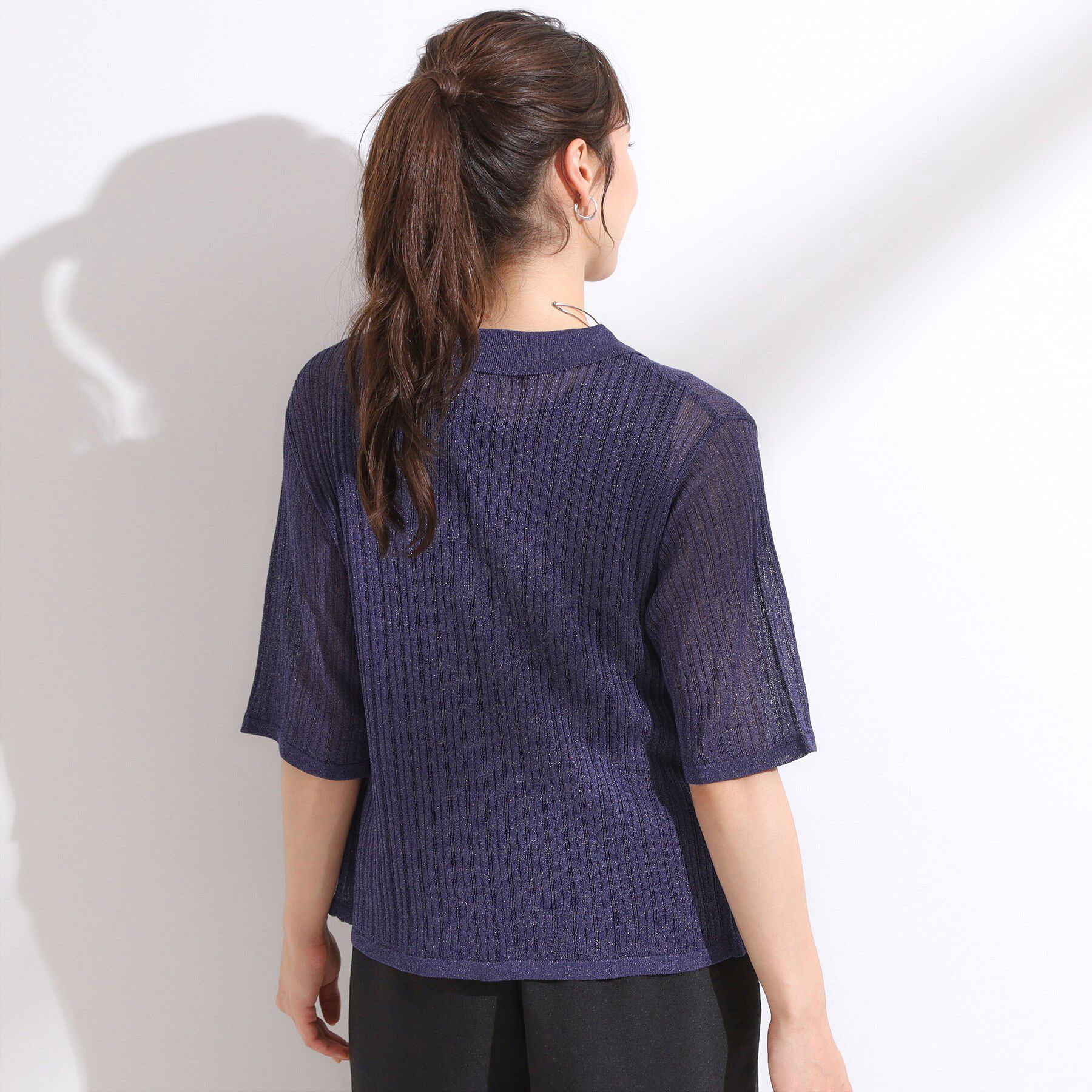 SHOO･LA･RUE「【洗える/S-LL】大人のシアー感 キラキラ リブニット」|ニット・セーター|