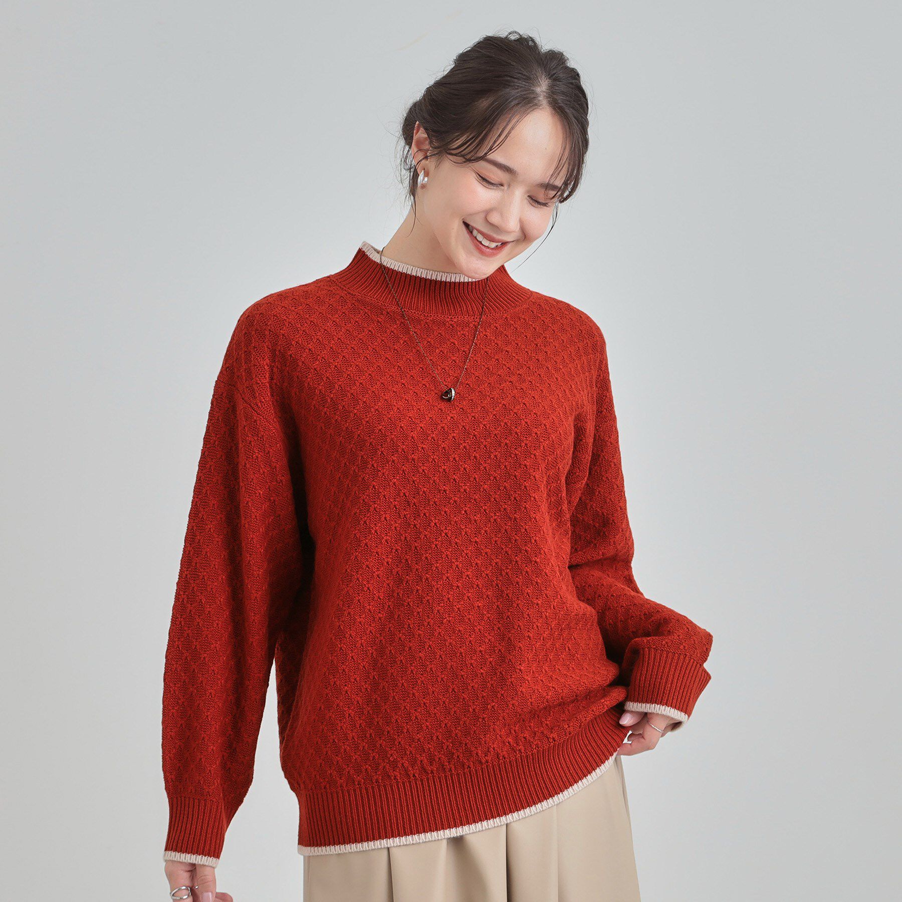 SHOO･LA･RUE「【洗濯機可/毛玉レス】配色がアクセント ダイヤ柄ゆるニット」|ニット・セーター|