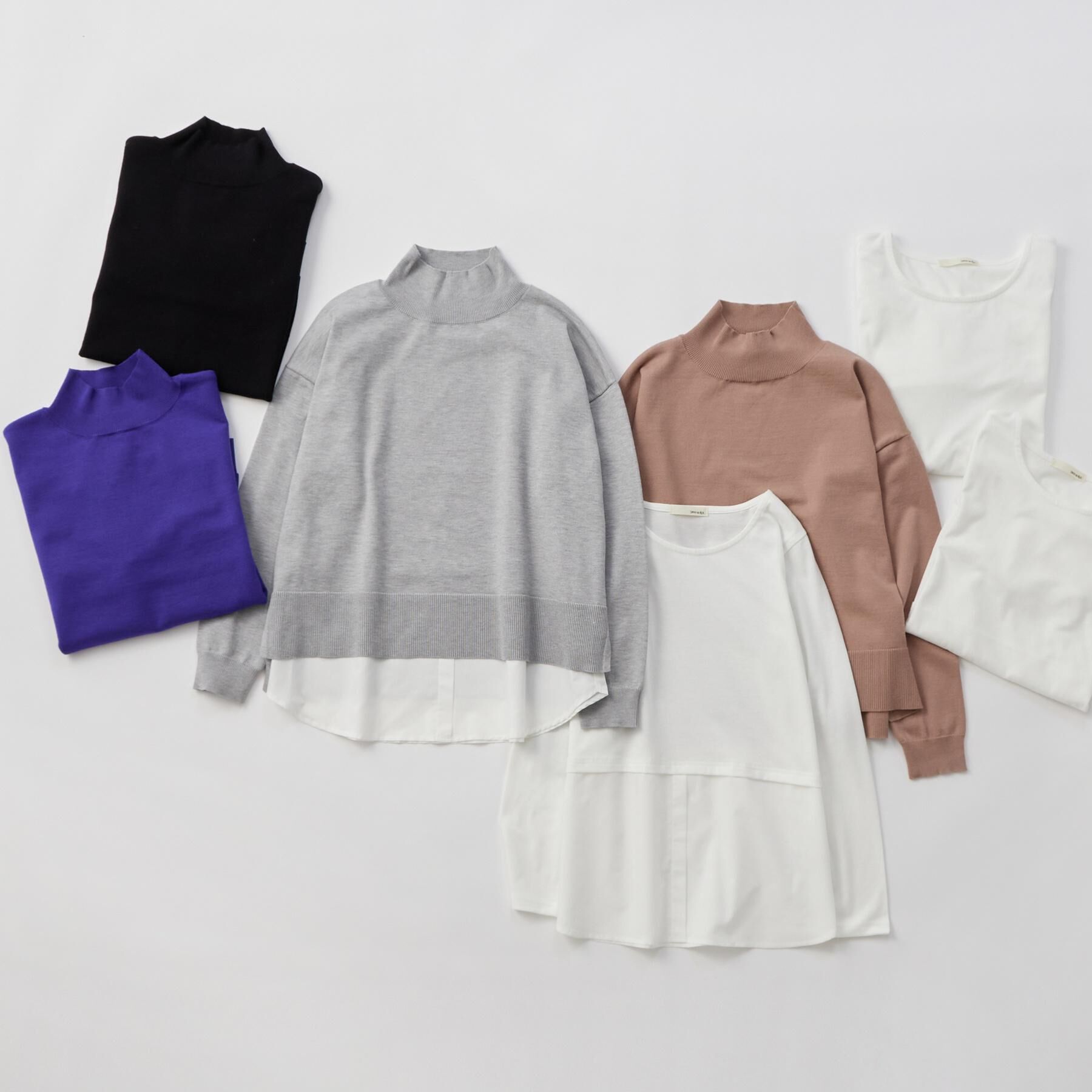 SHOO･LA･RUE「【2点セット/洗濯機可/S-LL】着回しがきく もちもちハイネックニット+裾シャツインナー」|ニット・セーター|