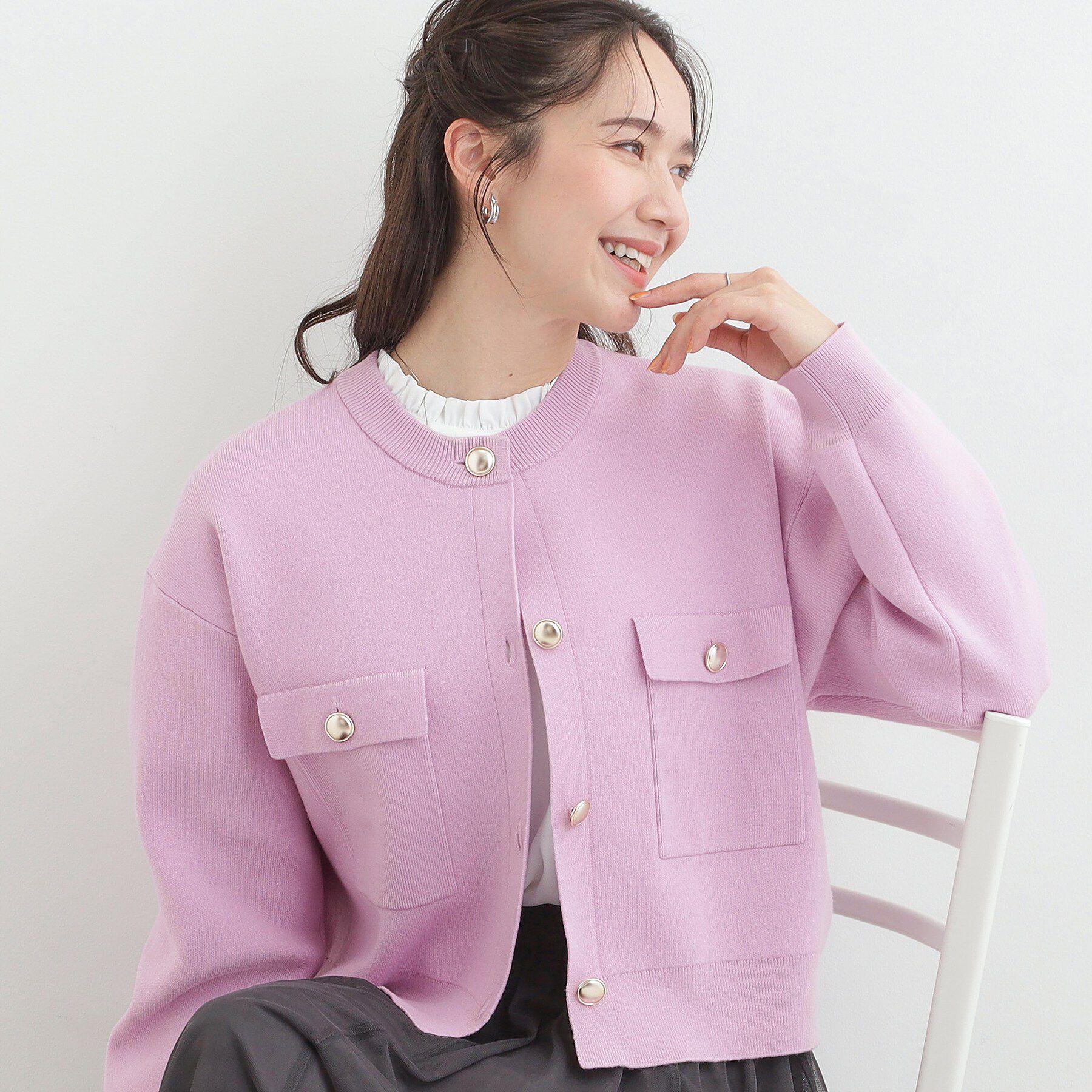 SHOO･LA･RUE「【洗濯機可/S-LL】1枚でも羽織りでも 華やか上品カーデ」|カーディガン|ピンク(071)