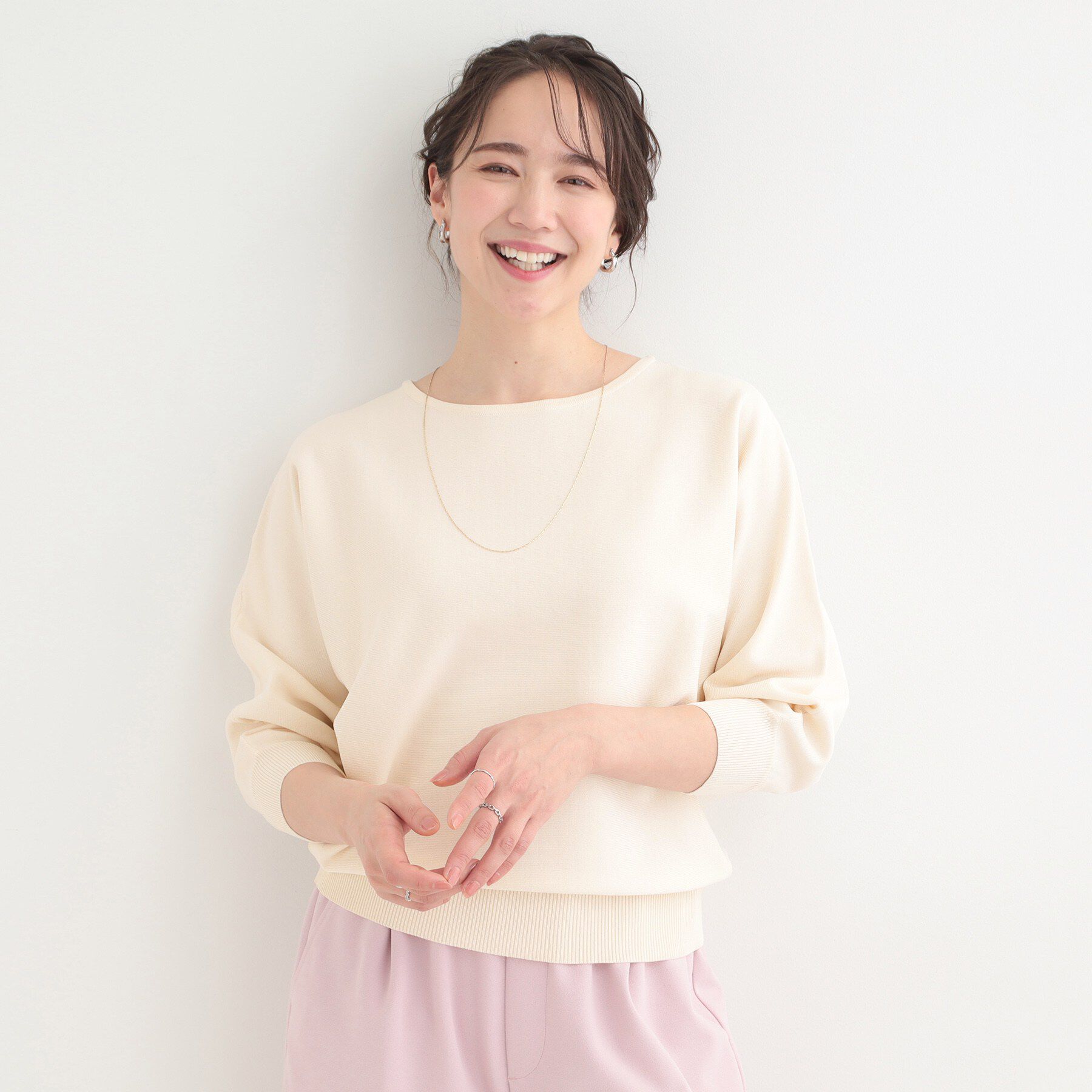 SHOO･LA･RUE「【洗濯機可/S-LL】さらりと軽やか インせず着られる すっきり見えドルマンニット」|ニット・セーター|