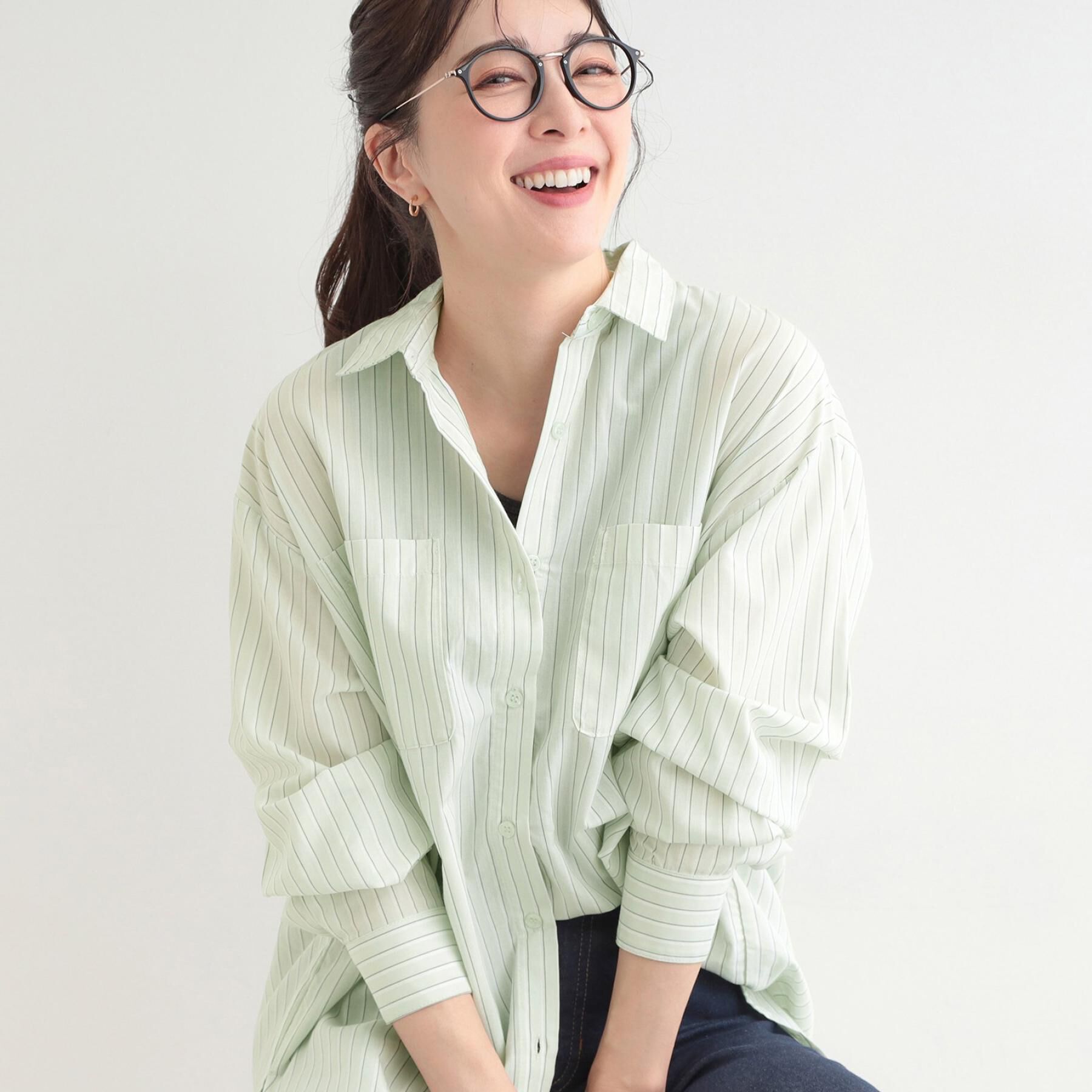 SHOO･LA･RUE「【体型カバー】バックギャザーで魅せる オーバーサイズシャツ」|シャツ・ブラウス|ミントグリーン(32