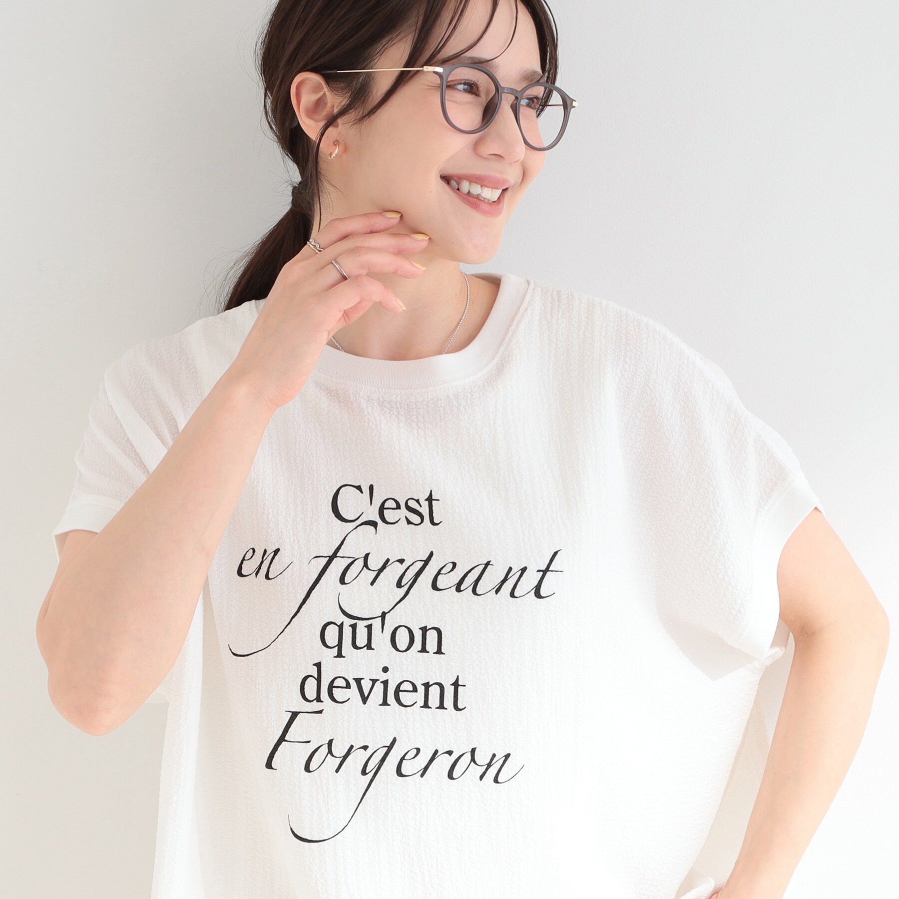 SHOO･LA･RUE「【洗濯機可】ぽこぽこさらさら アソートTシャツ」|Tシャツ・カットソー|ホワイト(001)