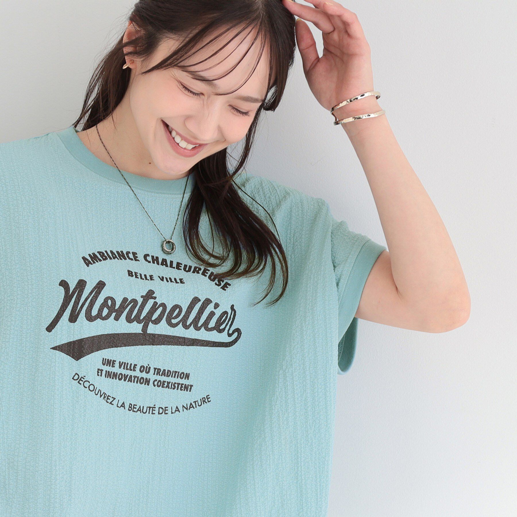 SHOO･LA･RUE「【洗濯機可】ぽこぽこさらさら アソートTシャツ」|Tシャツ・カットソー|ブルー(091)