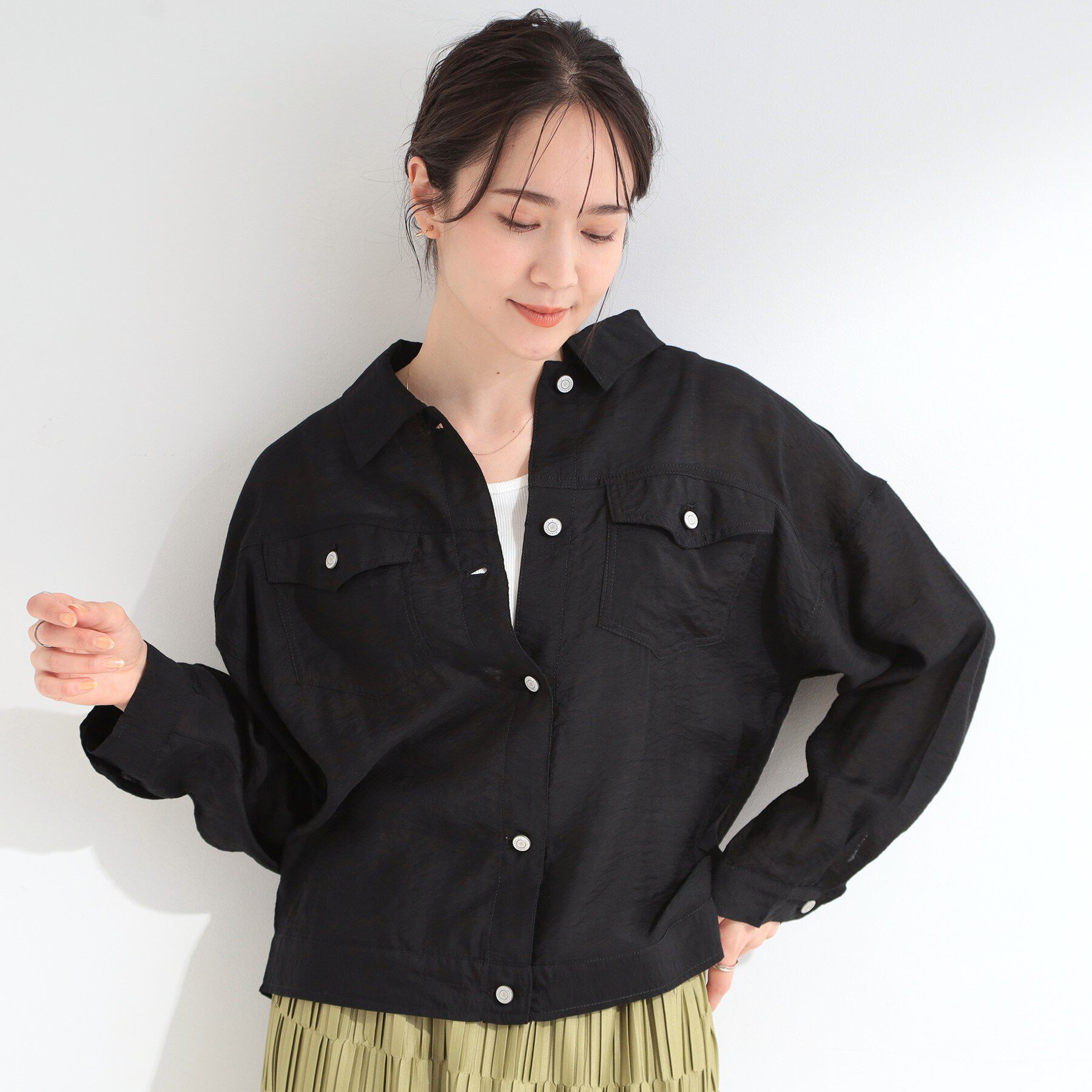 SHOO･LA･RUE「Gジャン風シアーシャツジャケット」|ブルゾン・スタジャン|