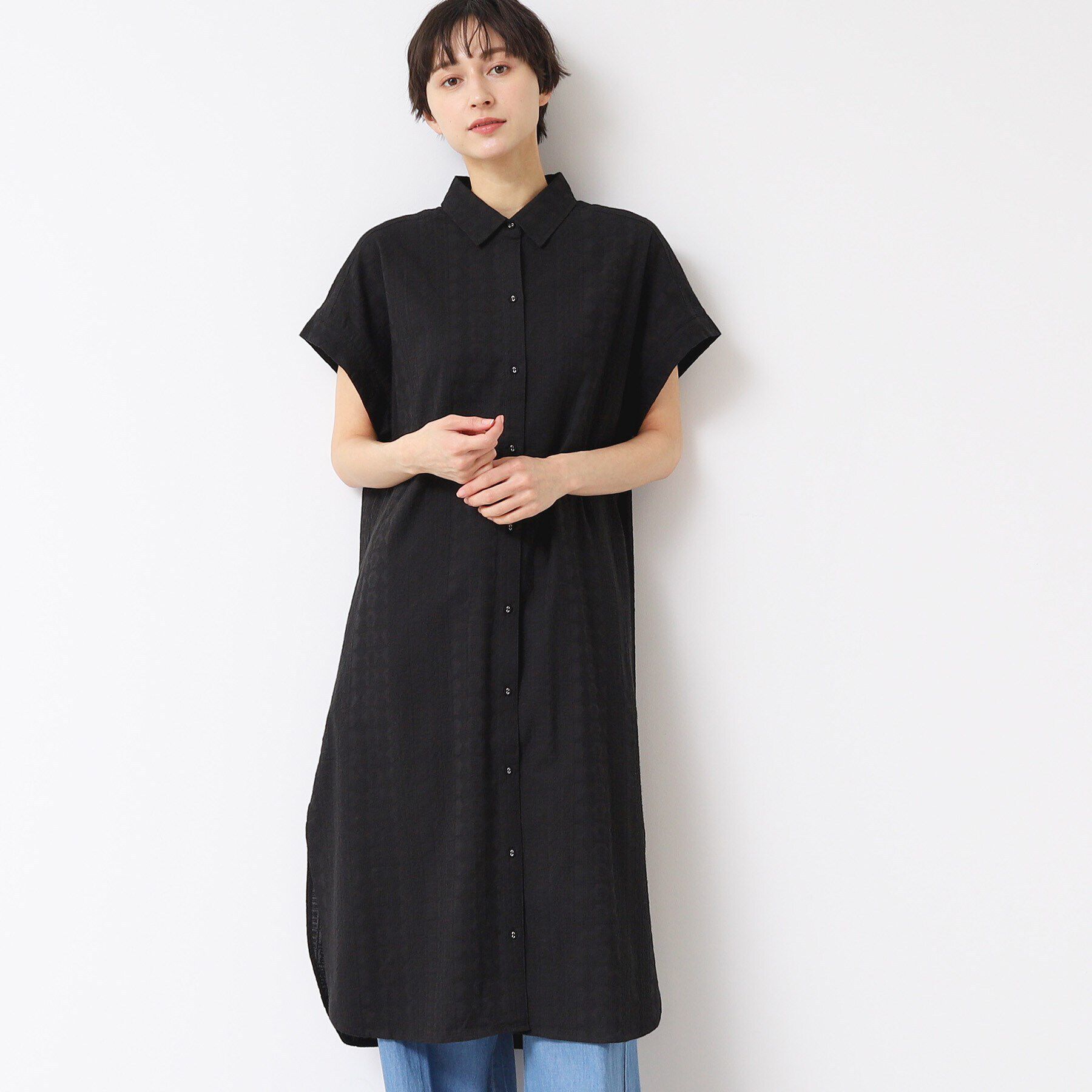 Dessin「【インド刺繍・セットアップ可能・洗える】シャツワンピース」|ワンピース|ブラック(019)