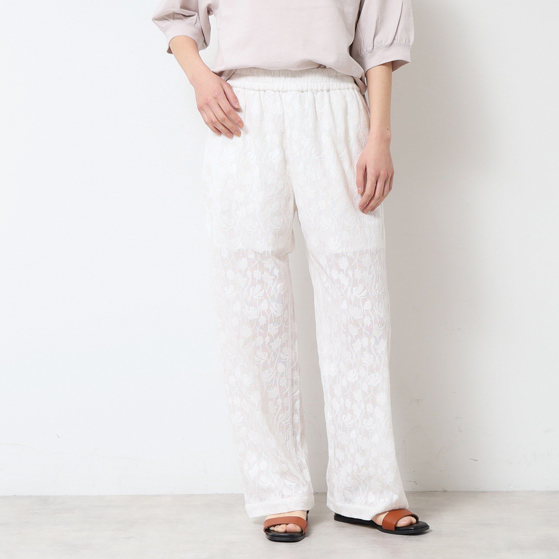Dessin「【ウエストゴム・洗える】刺繍柄インドレースパンツ」|その他|