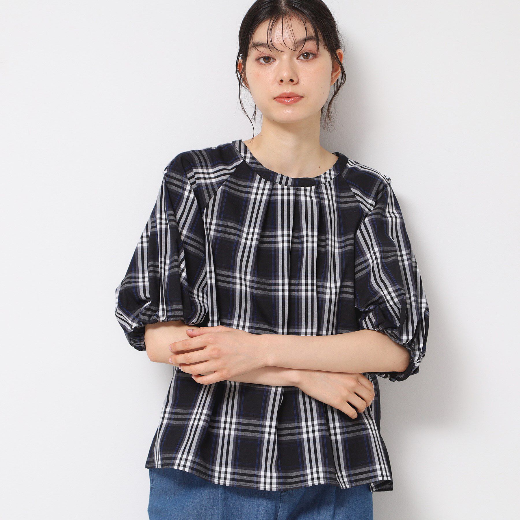 Dessin「【洗える】ギャザー入りバルーンスリーブブラウス」|シャツ・ブラウス|ブルー(293)