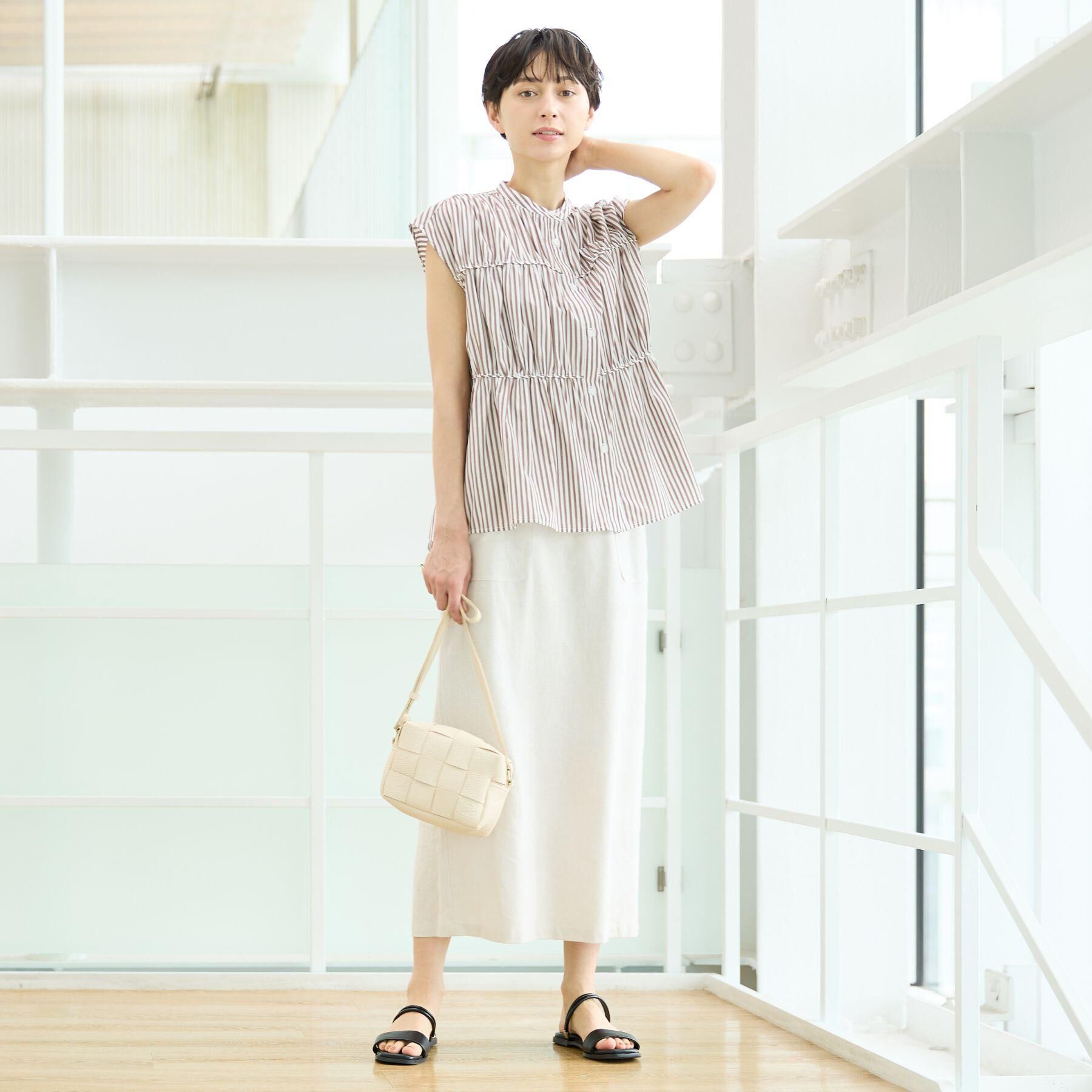 Dessin「【洗える】ストライプ柄ギャザーブラウス」|シャツ・ブラウス|