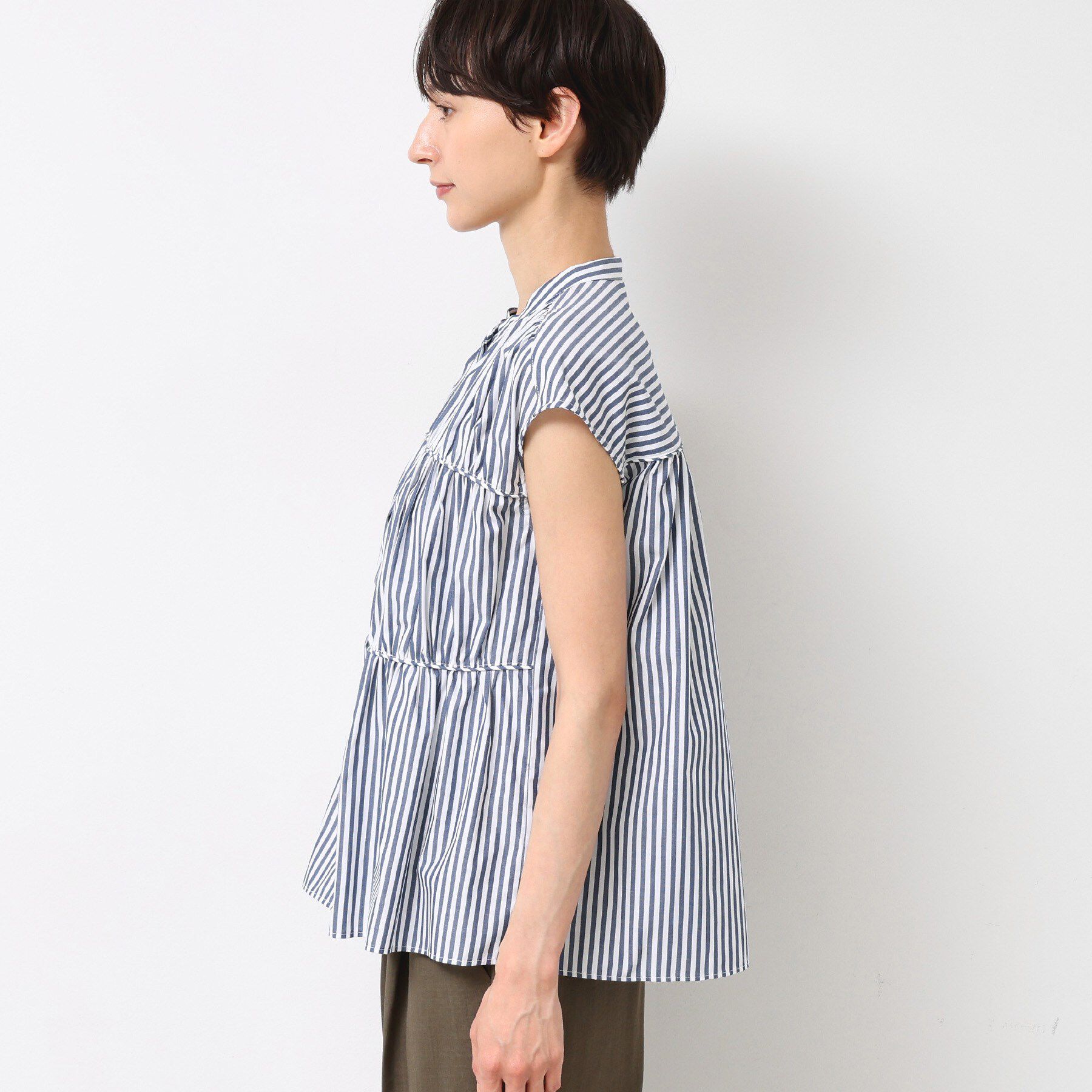 Dessin「【洗える】ストライプ柄ギャザーブラウス」|シャツ・ブラウス|