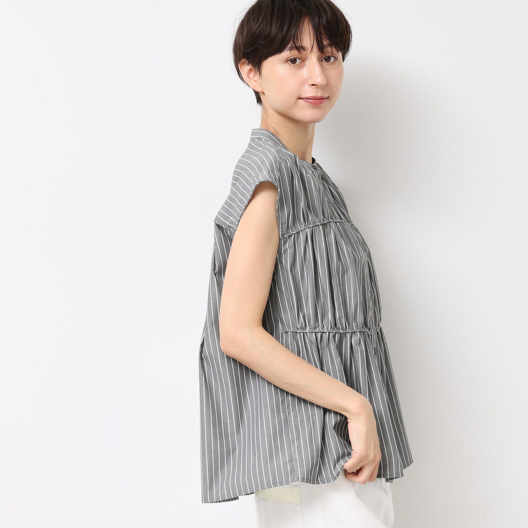 Dessin「【洗える】ストライプ柄ギャザーブラウス」|シャツ・ブラウス|