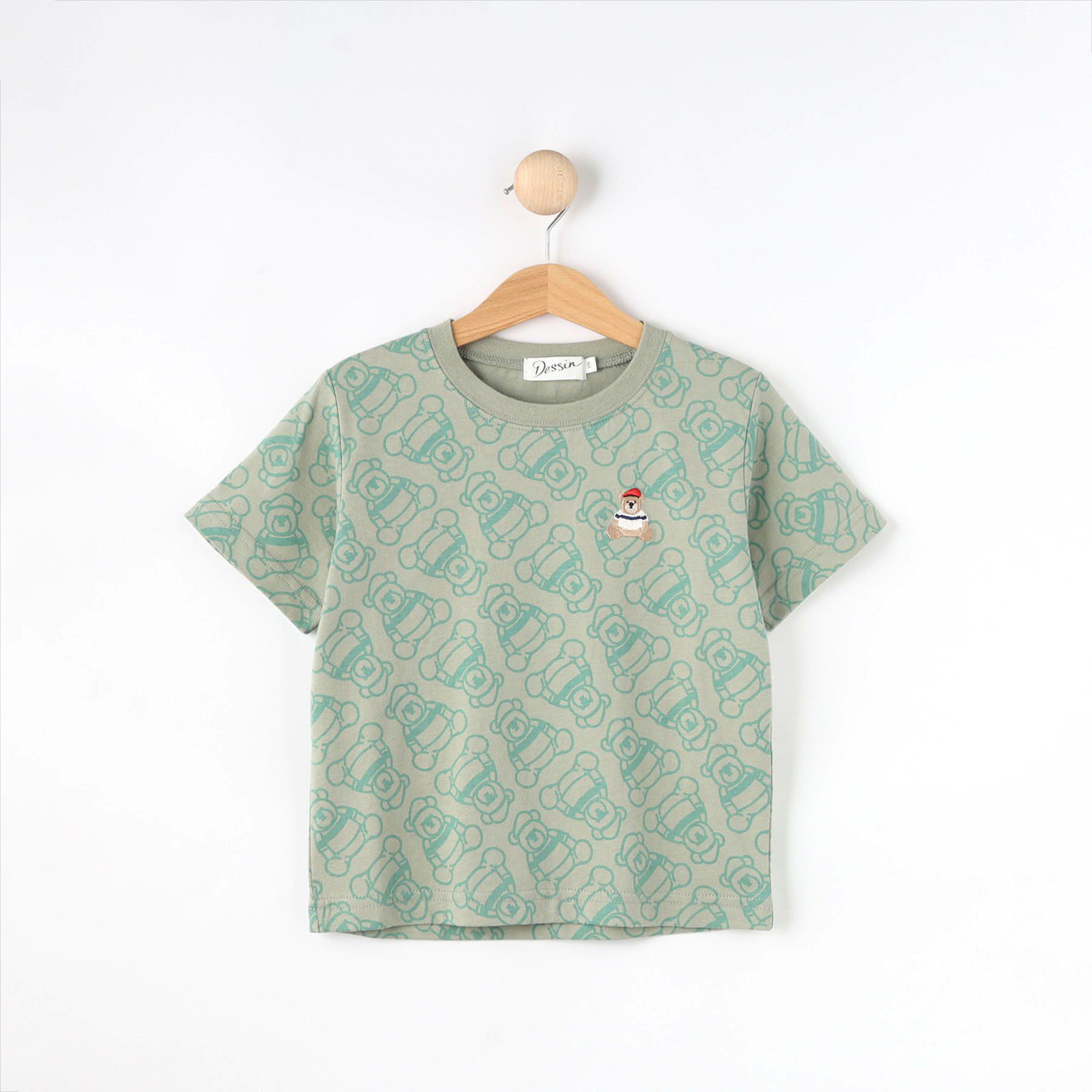 Dessin「【洗える・リンクコーデ】Deddy刺繍入り オーガニックコットンTシャツ」|Tシャツ・カットソー|グリーン(025)