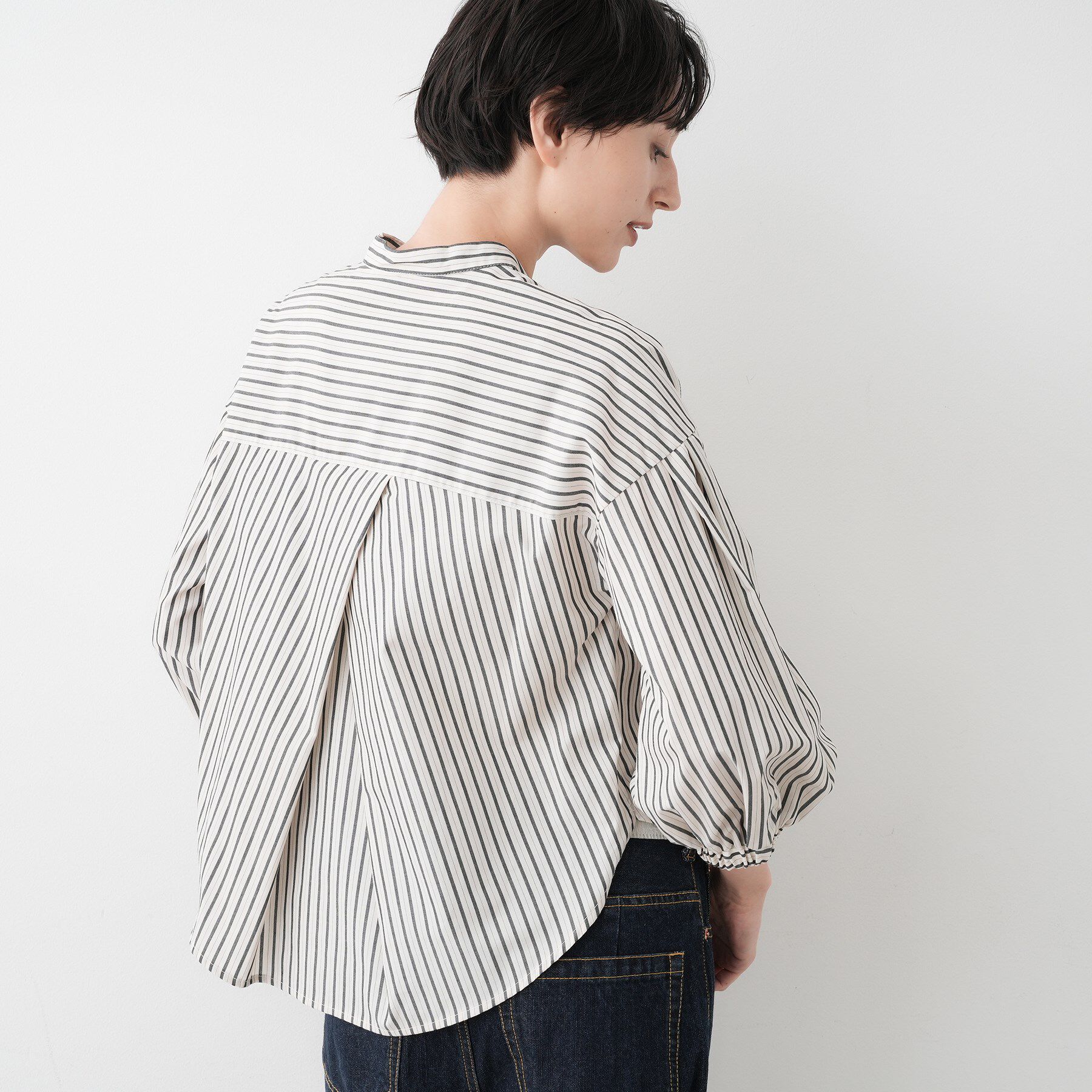 Dessin「【洗える】ストライプギャザー袖ブラウス」|シャツ・ブラウス|