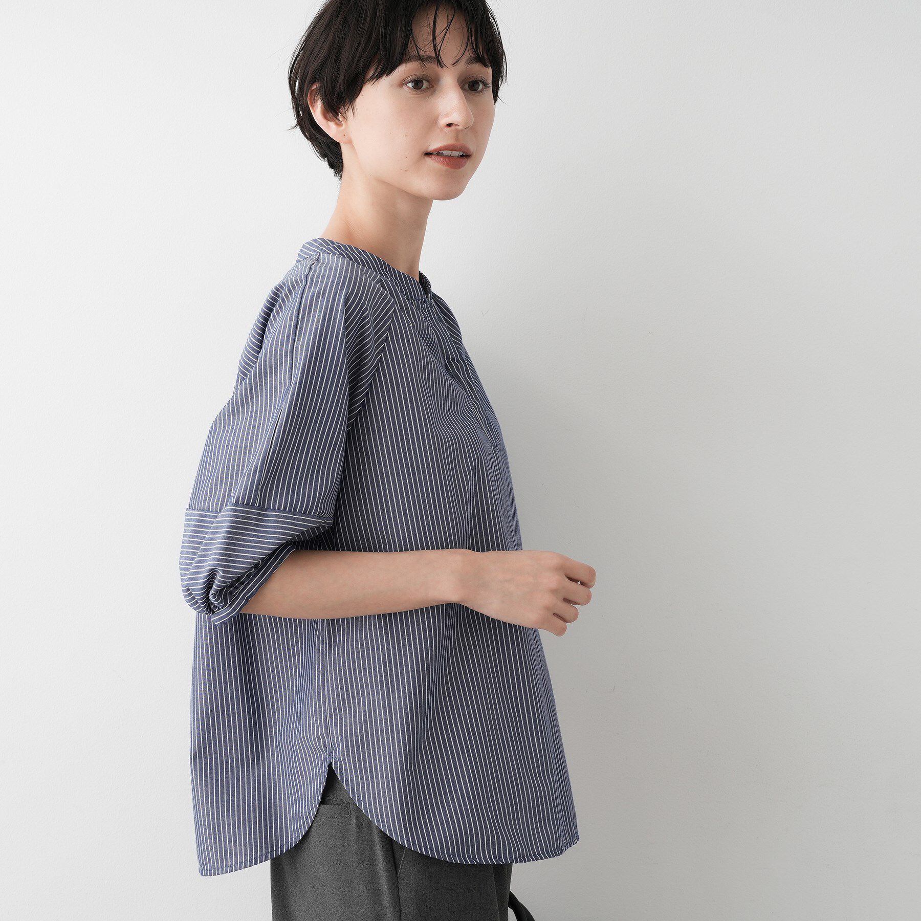 Dessin「【洗える/五分袖】ランタンスリーブスキッパーネックブラウス」|シャツ・ブラウス|