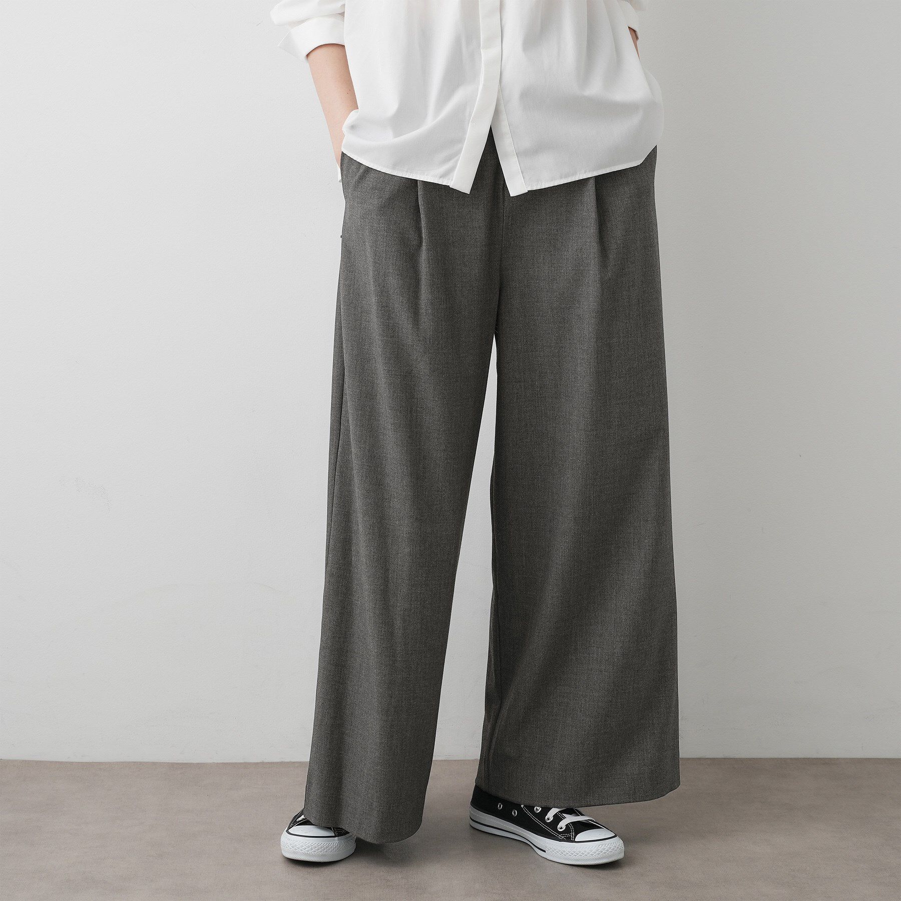 Dessin「【セットアップ可・洗える】ハイウエストタックパンツ」|その他|チャコールグレー(0