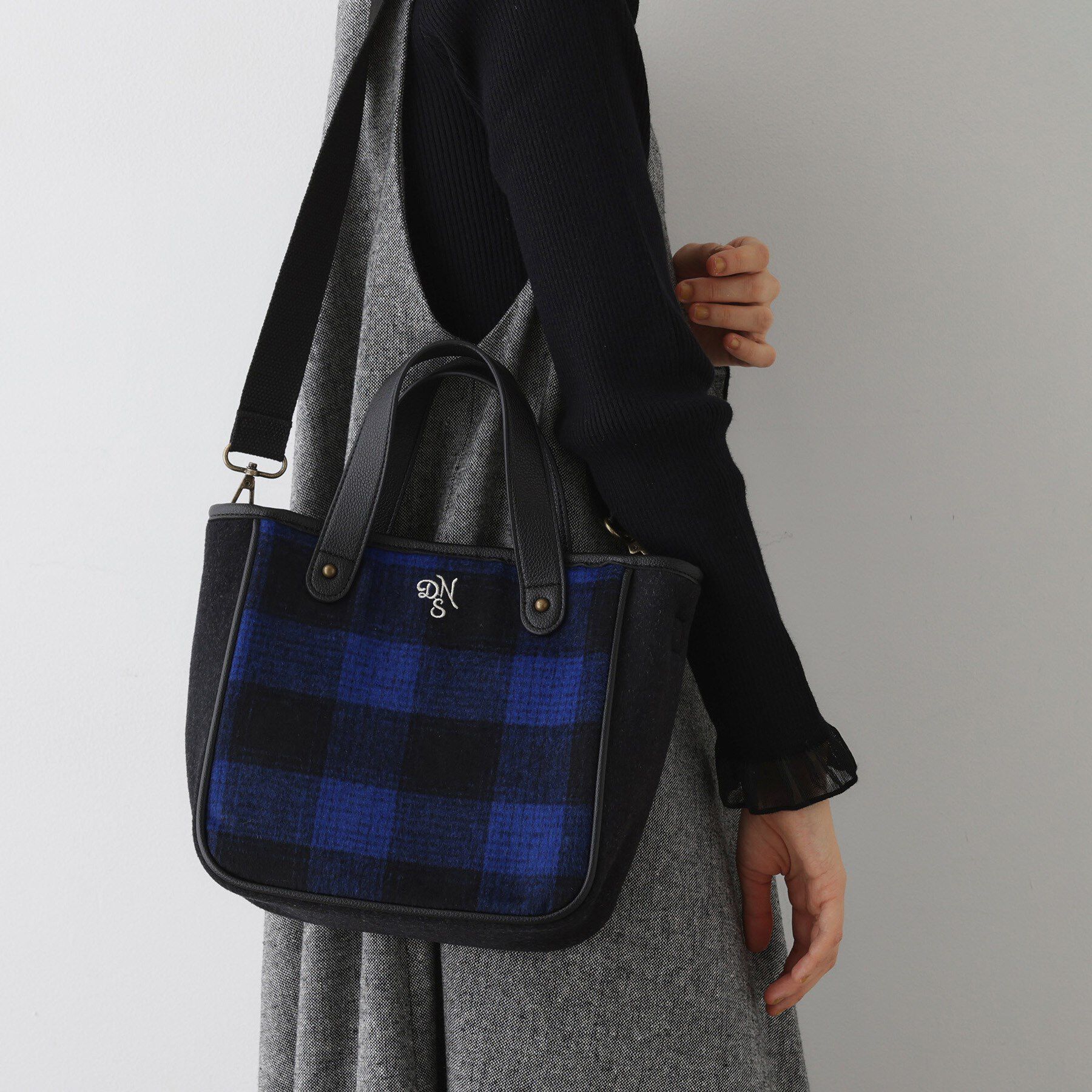 Dessin「【2WAY・軽量】チェックトート」|トートバッグ|ネイビー(594)