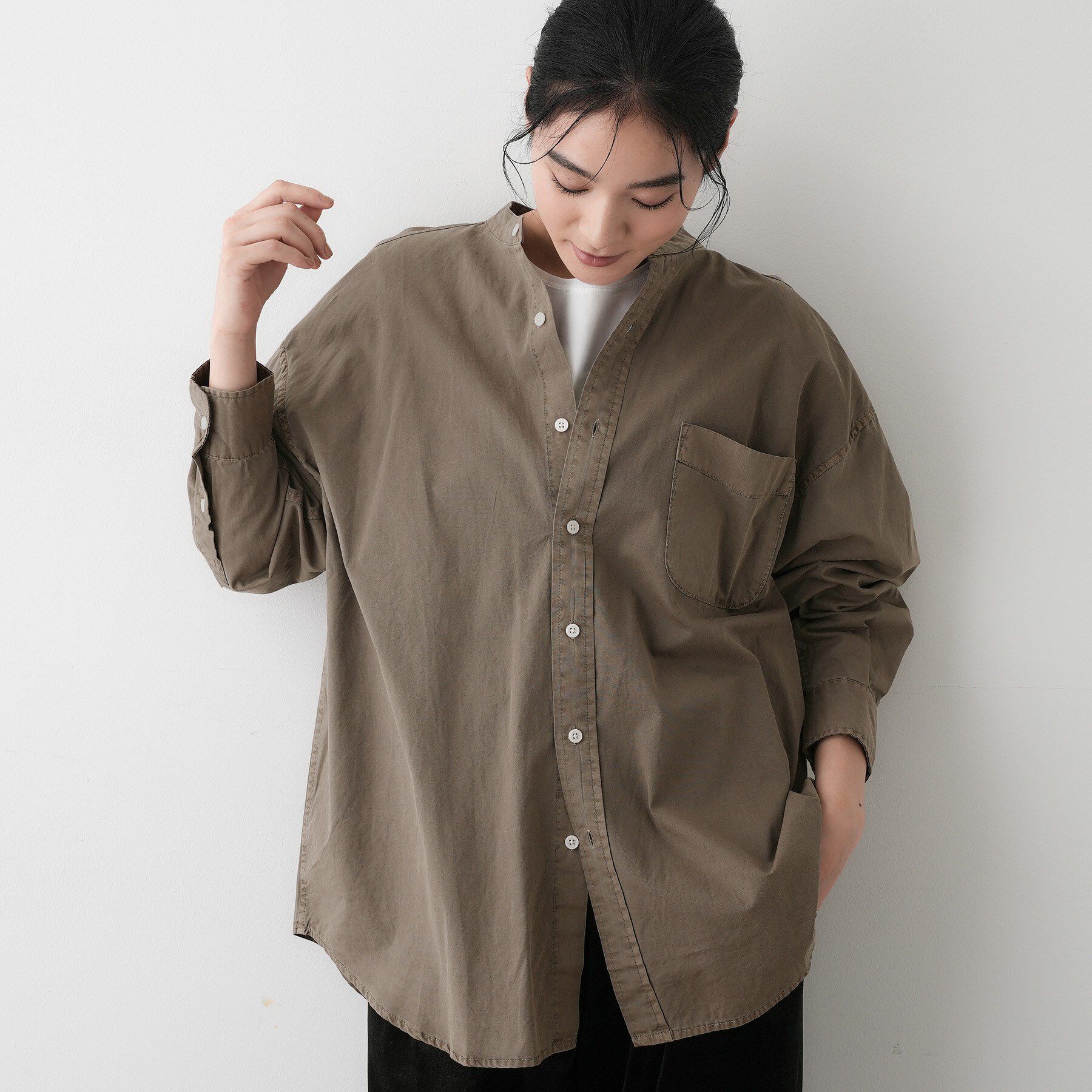 Dessin「【洗える】ピグメントバンドカラーシャツ」|シャツ・ブラウス|