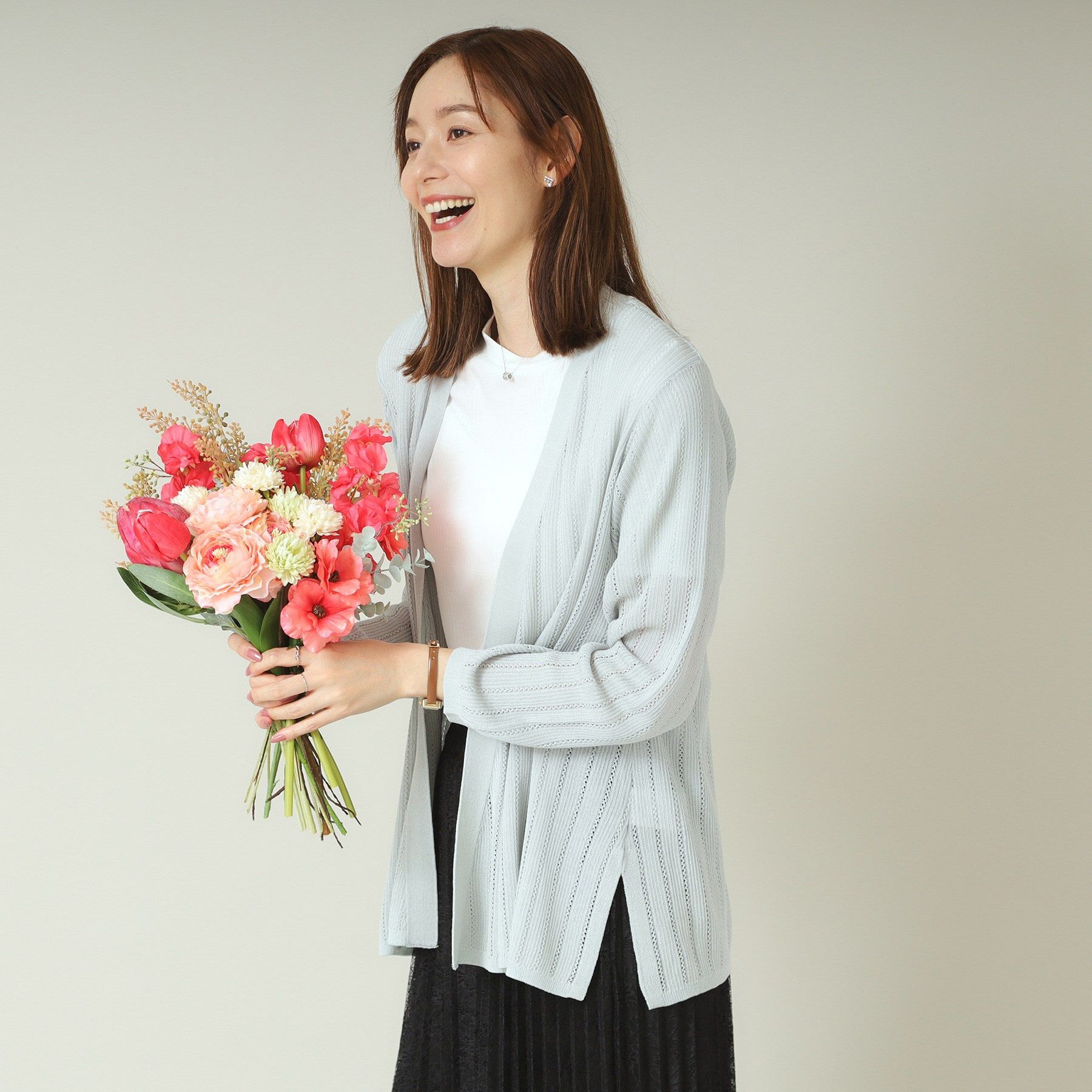 ITS&rsquo;DEMO「【手洗い可】透かし編み着流しカーデ」|カーディガン|